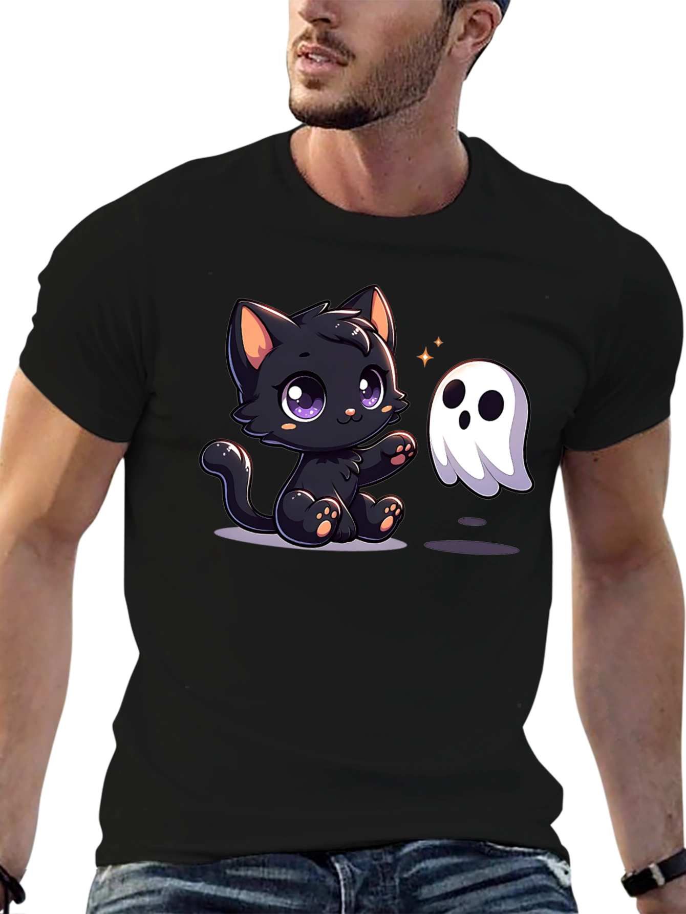 Cute Cat & Ghost Halloween T-Shirt