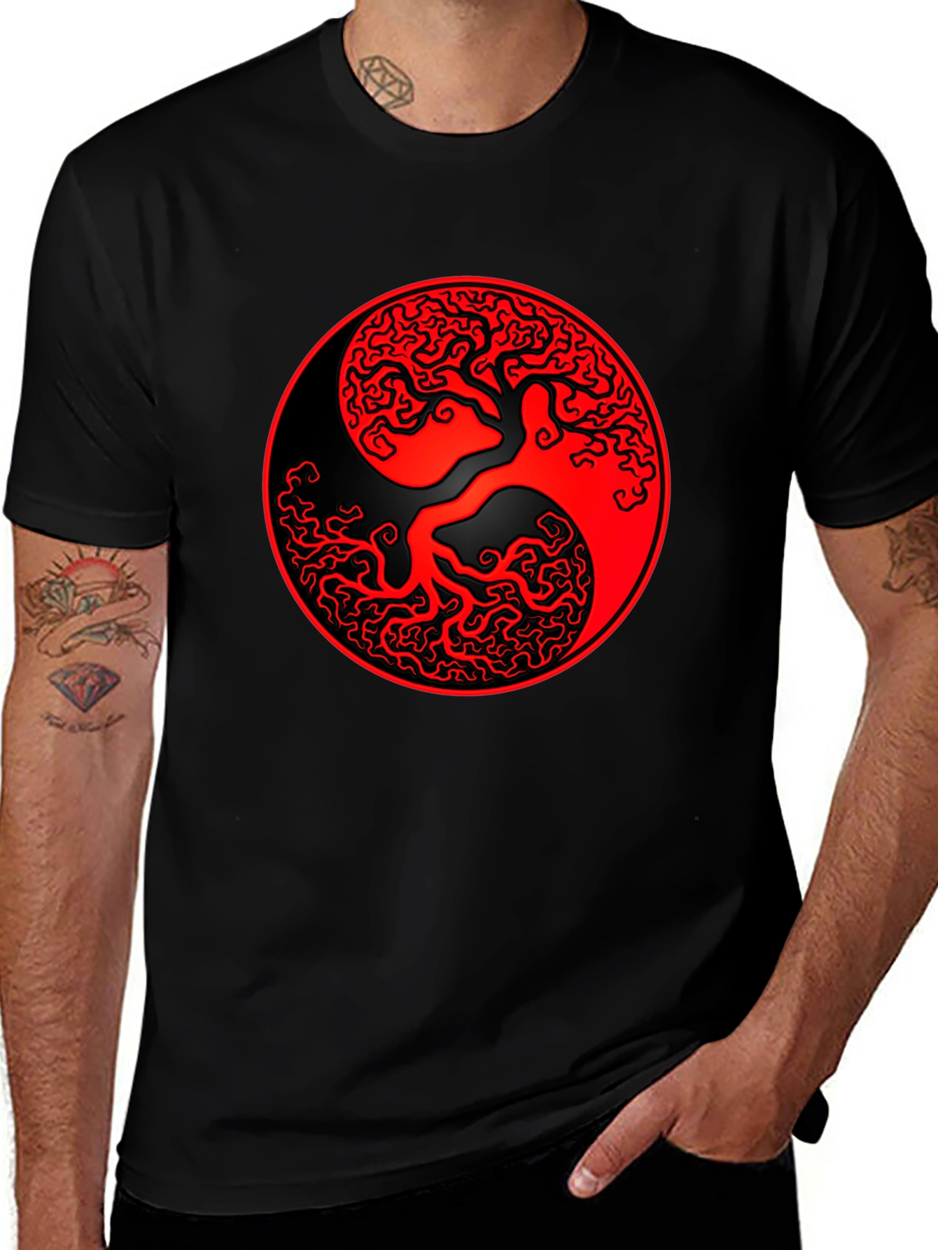 Yin Yang Tree T-Shirt - Mens Black Graphic Tee