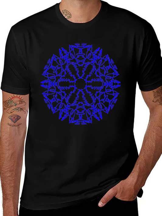 Blue Mandala Black T-Shirt