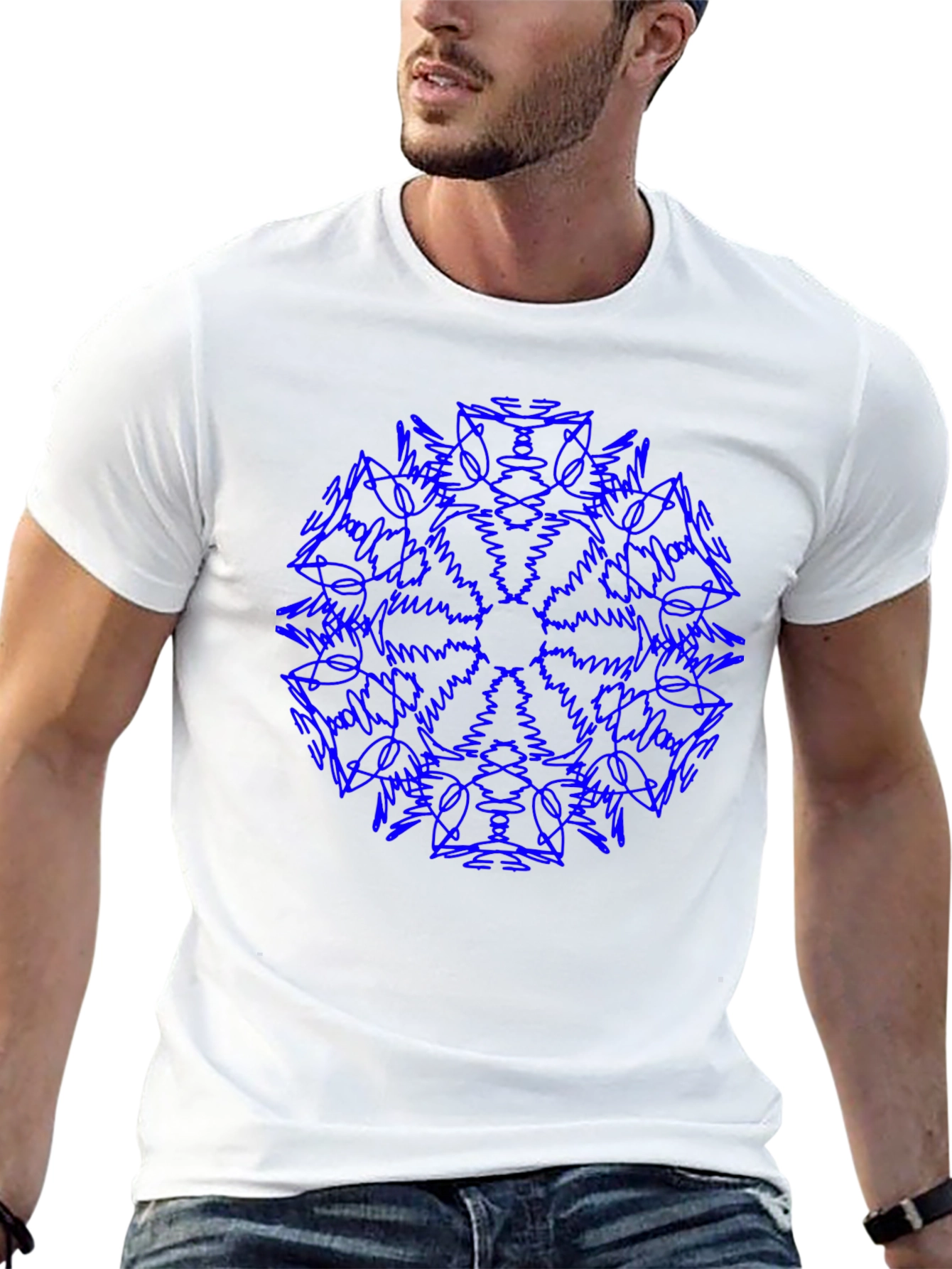 Blue Mandala Black T-Shirt