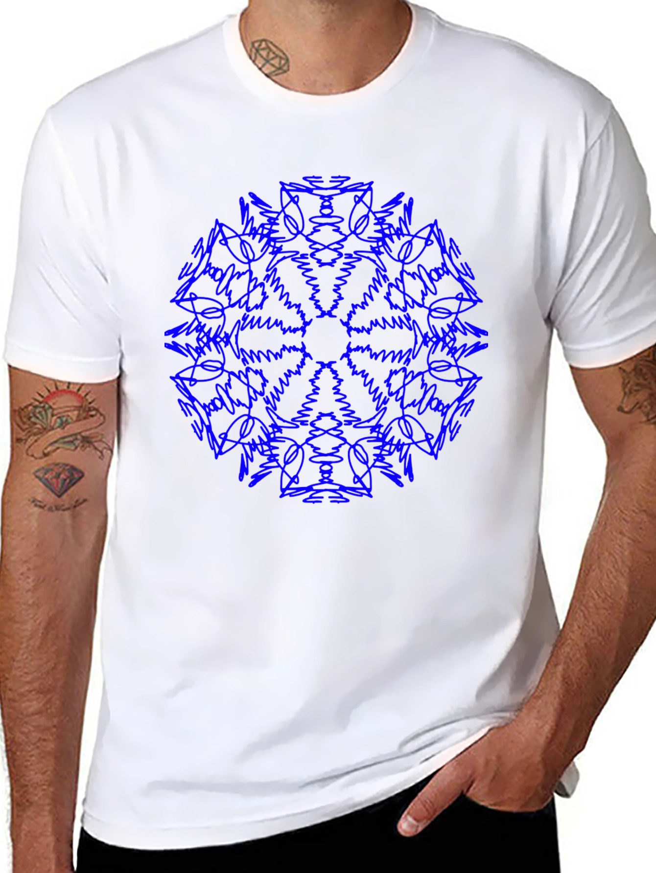 Blue Mandala Black T-Shirt