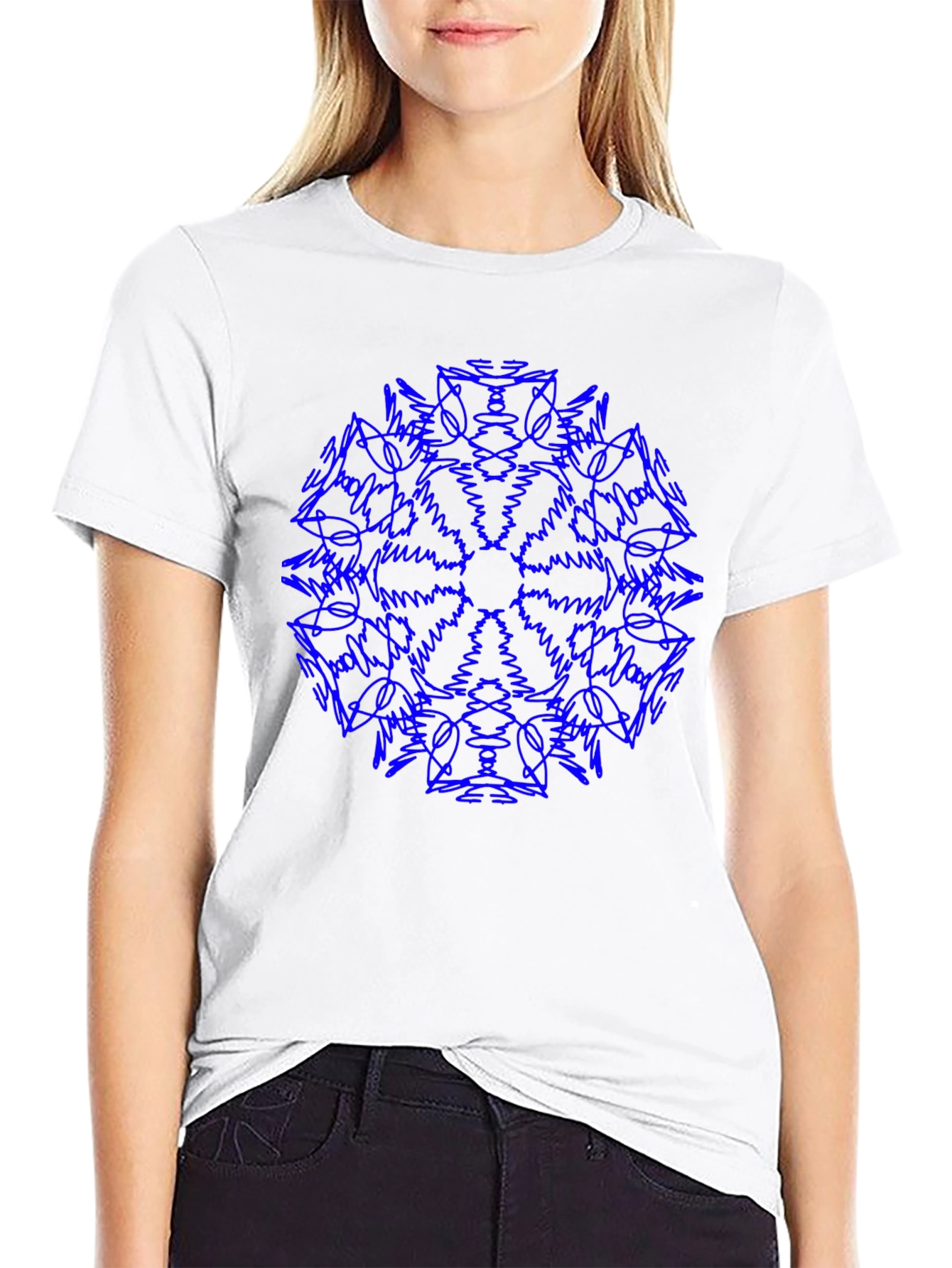 Blue Mandala Black T-Shirt