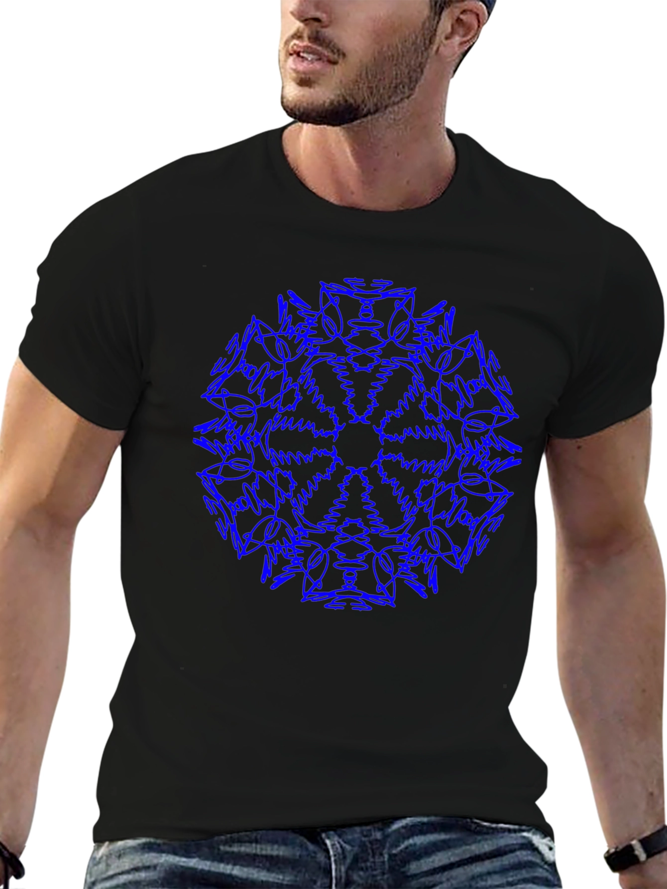 Blue Mandala Black T-Shirt
