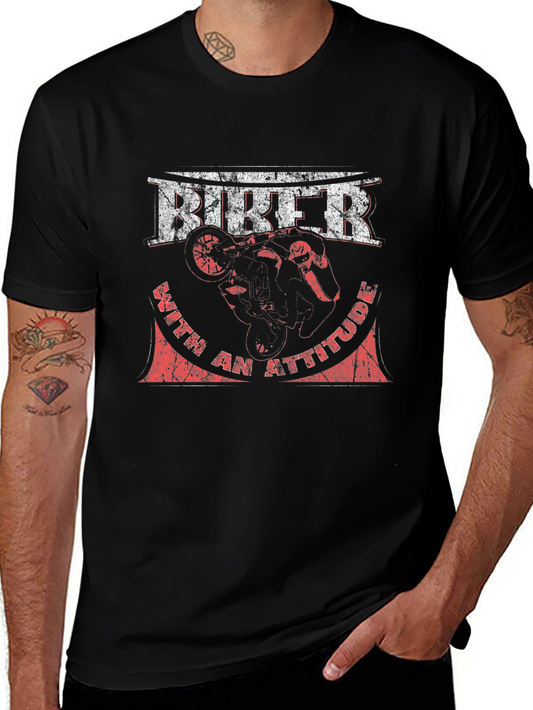 Biker With Attitude Graphic Tee - Black