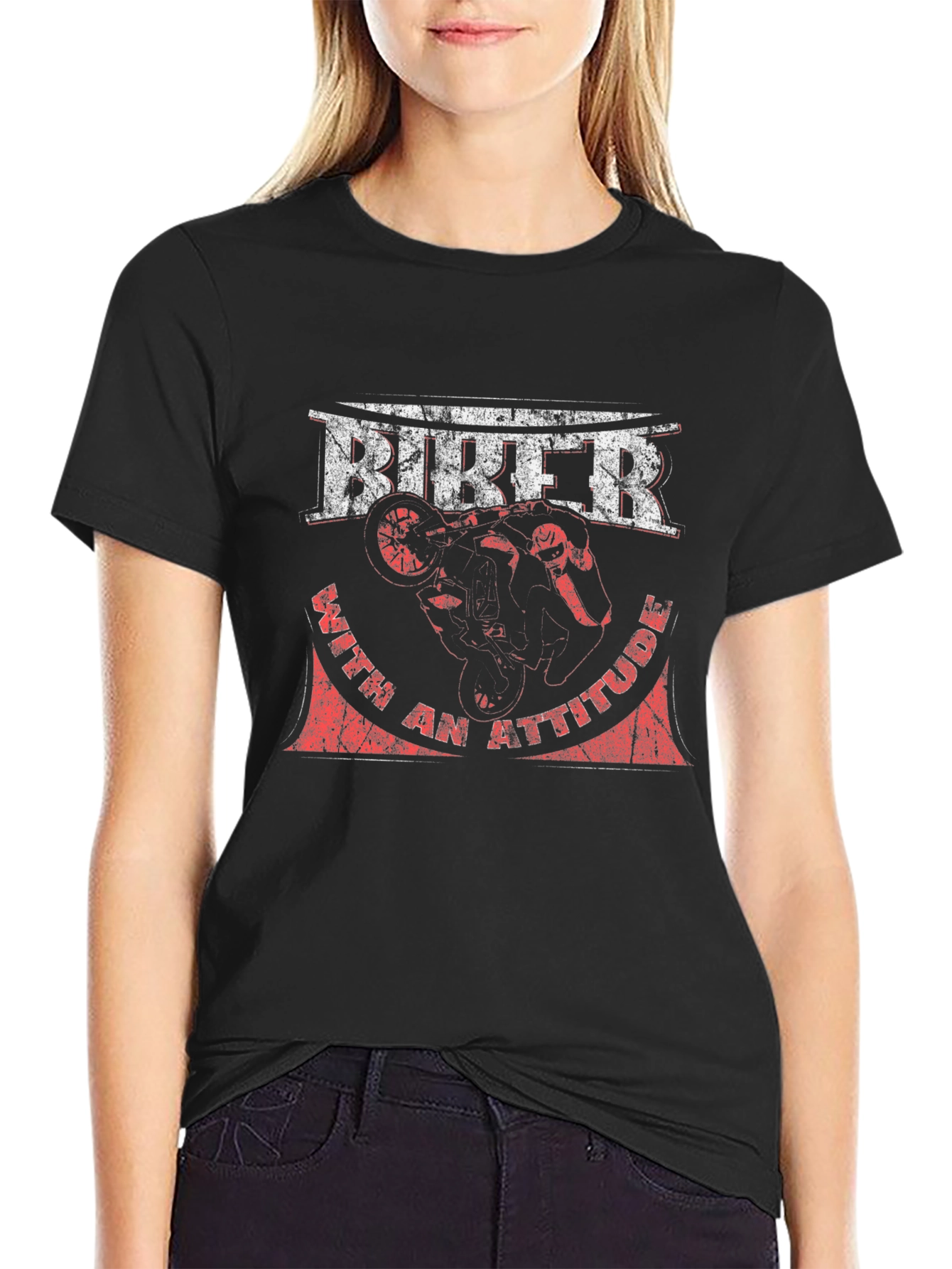 Biker With Attitude Graphic Tee - Black