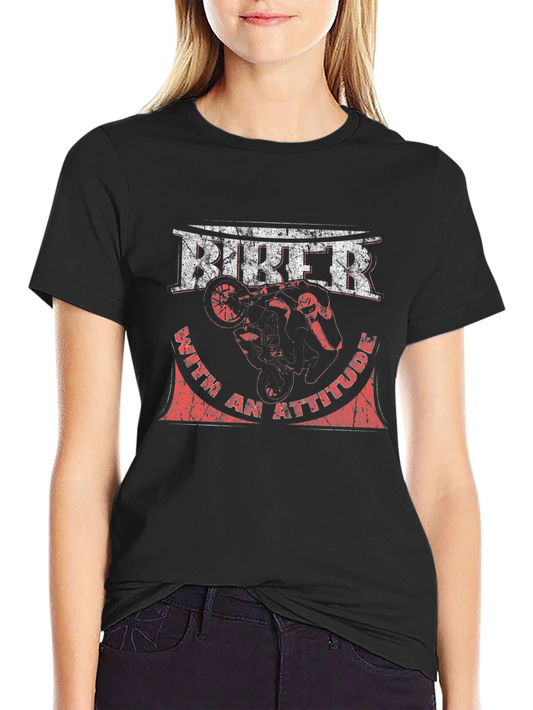 Biker With Attitude Graphic Tee - Black