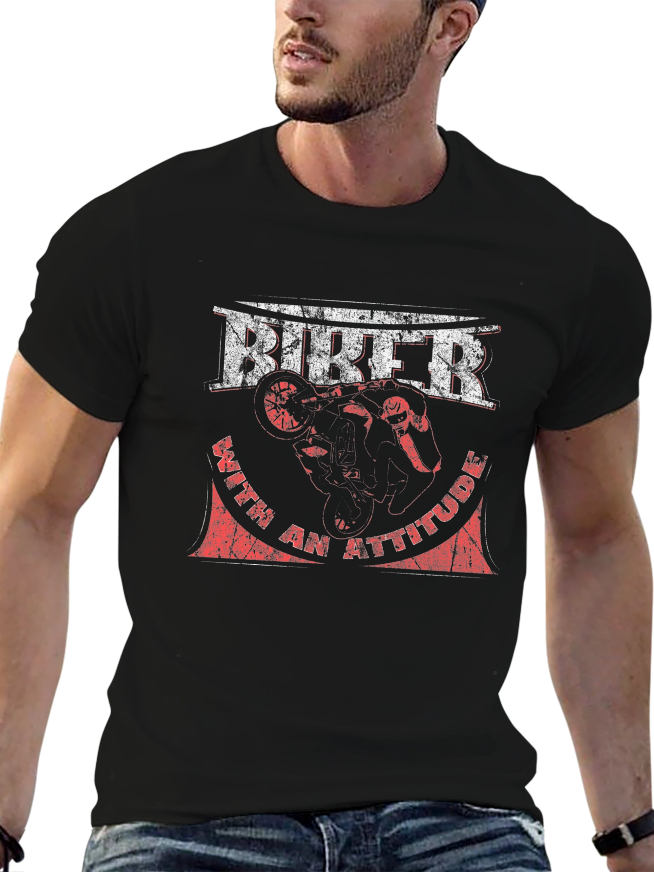 Biker With Attitude Graphic Tee - Black
