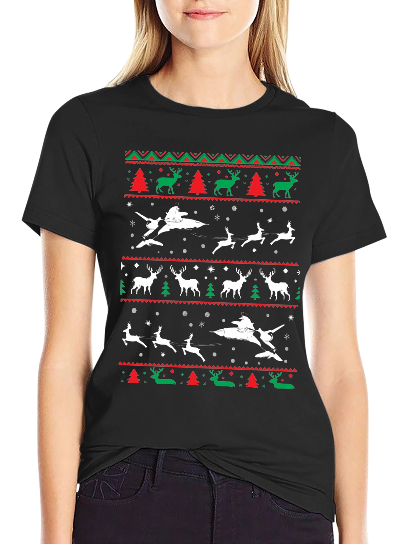 Festive Christmas T-Shirt - Reindeer & Sleigh Design