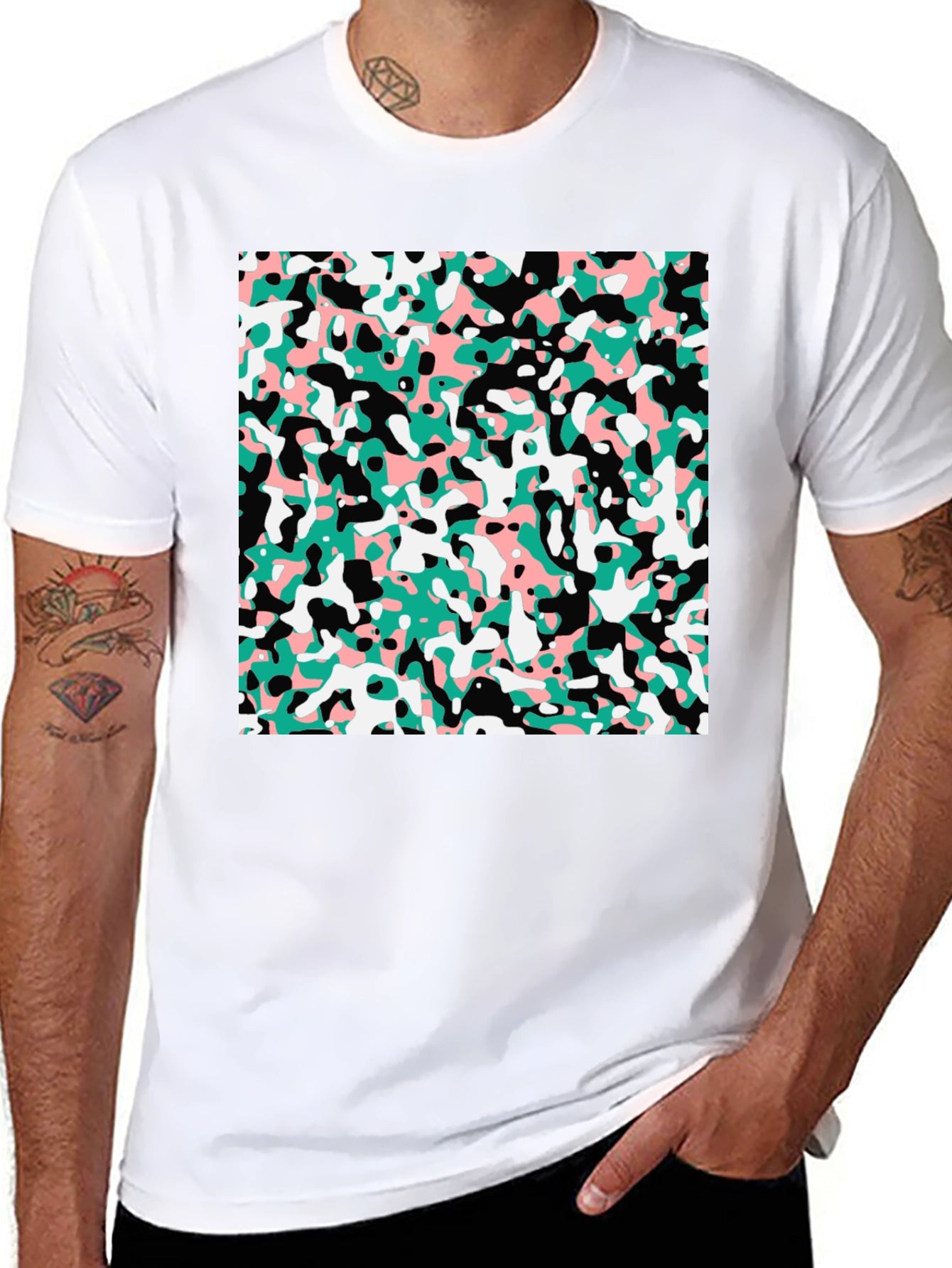 Abstract Camo Print Black T-Shirt