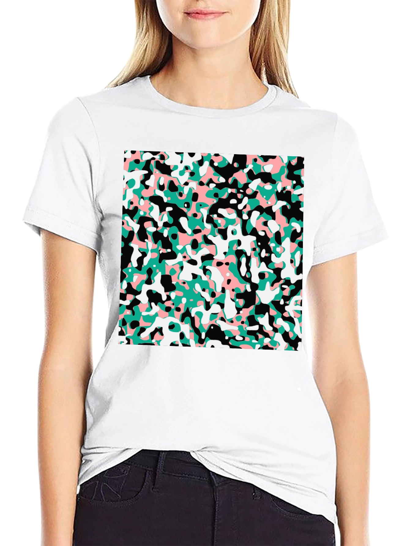 Abstract Camo Print Black T-Shirt
