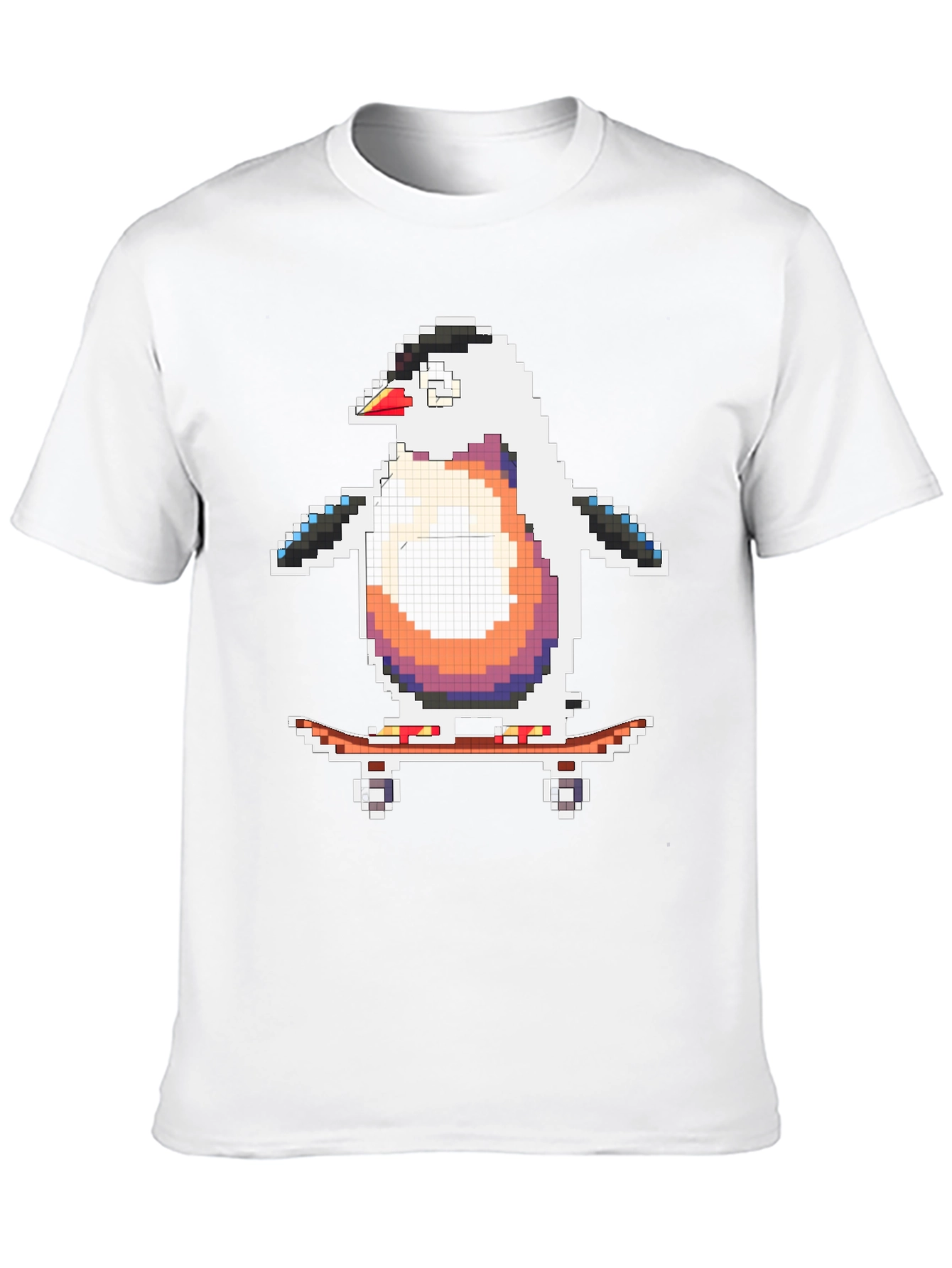 Pixel Penguin Skateboarder Black T-Shirt