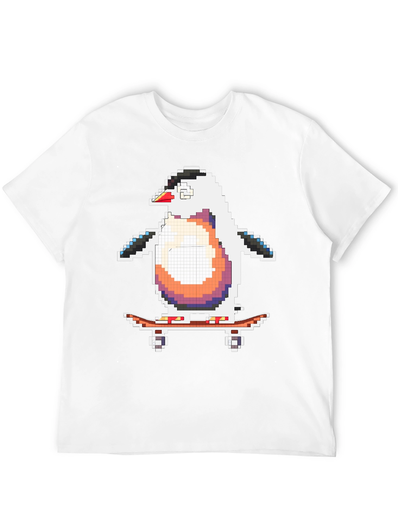 Pixel Penguin Skateboarder Black T-Shirt