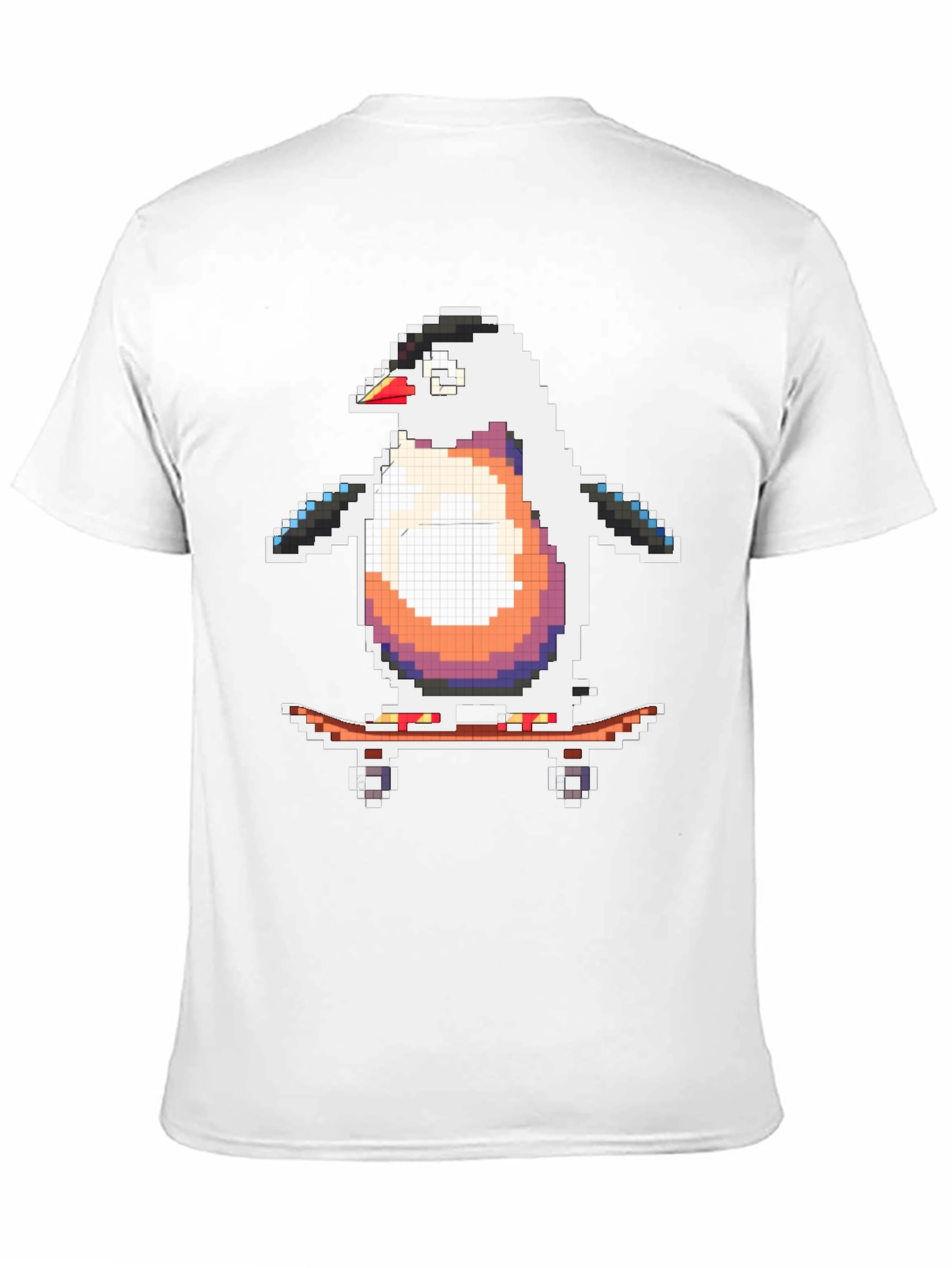 Pixel Penguin Skateboarder Black T-Shirt