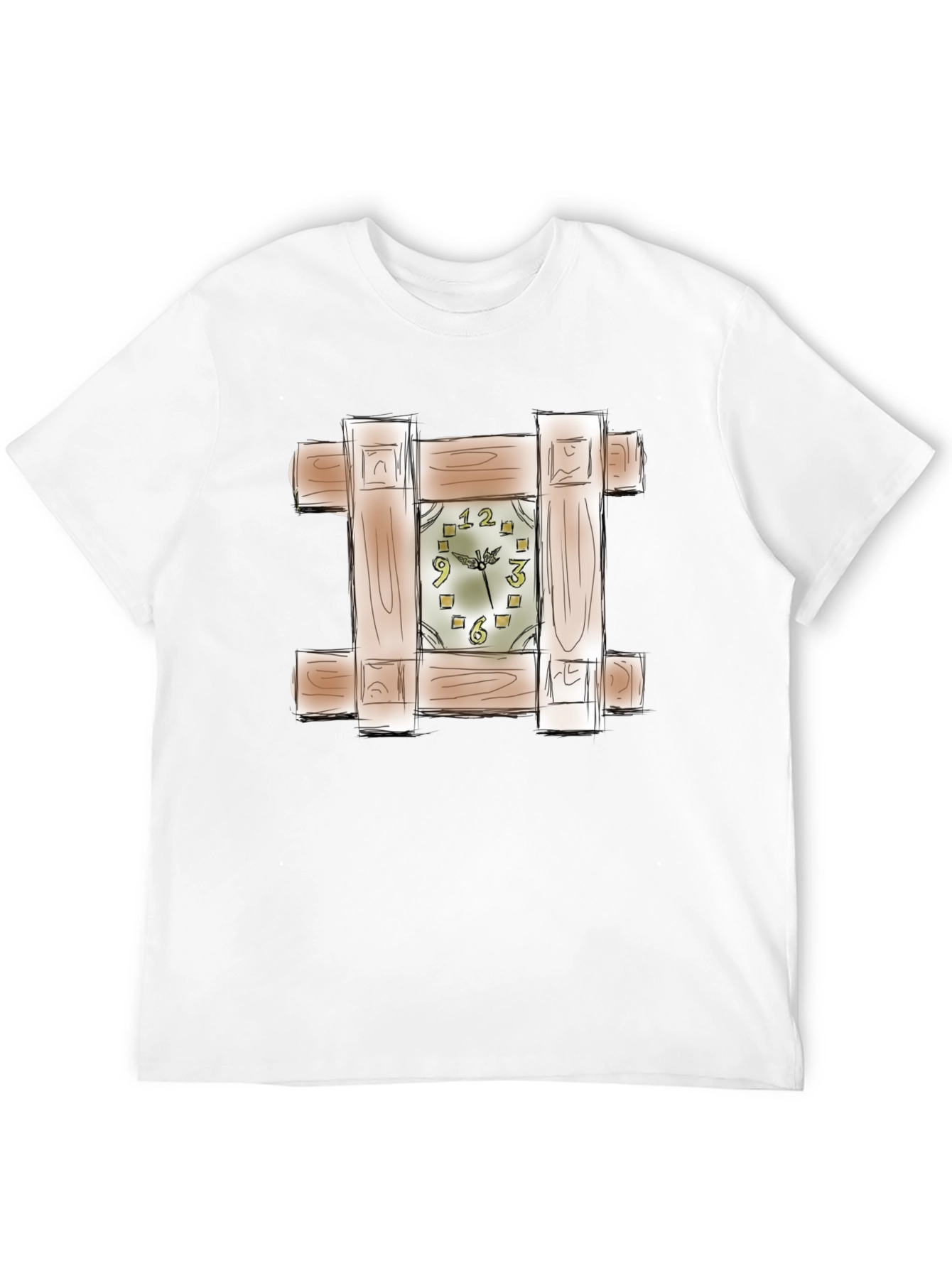 Unique Wooden Clock Design Black T-Shirt