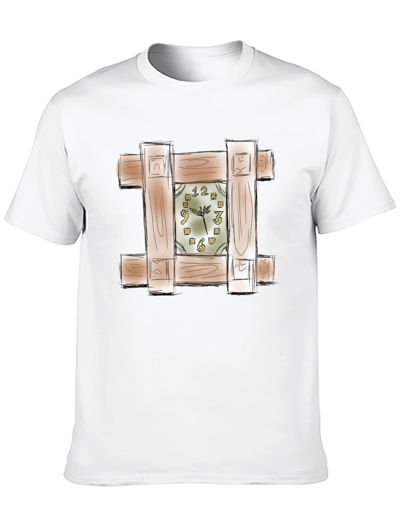 Unique Wooden Clock Design Black T-Shirt
