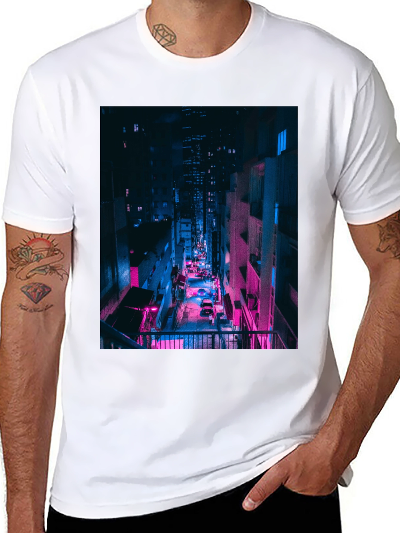 Cyberpunk Cityscape Black T-Shirt