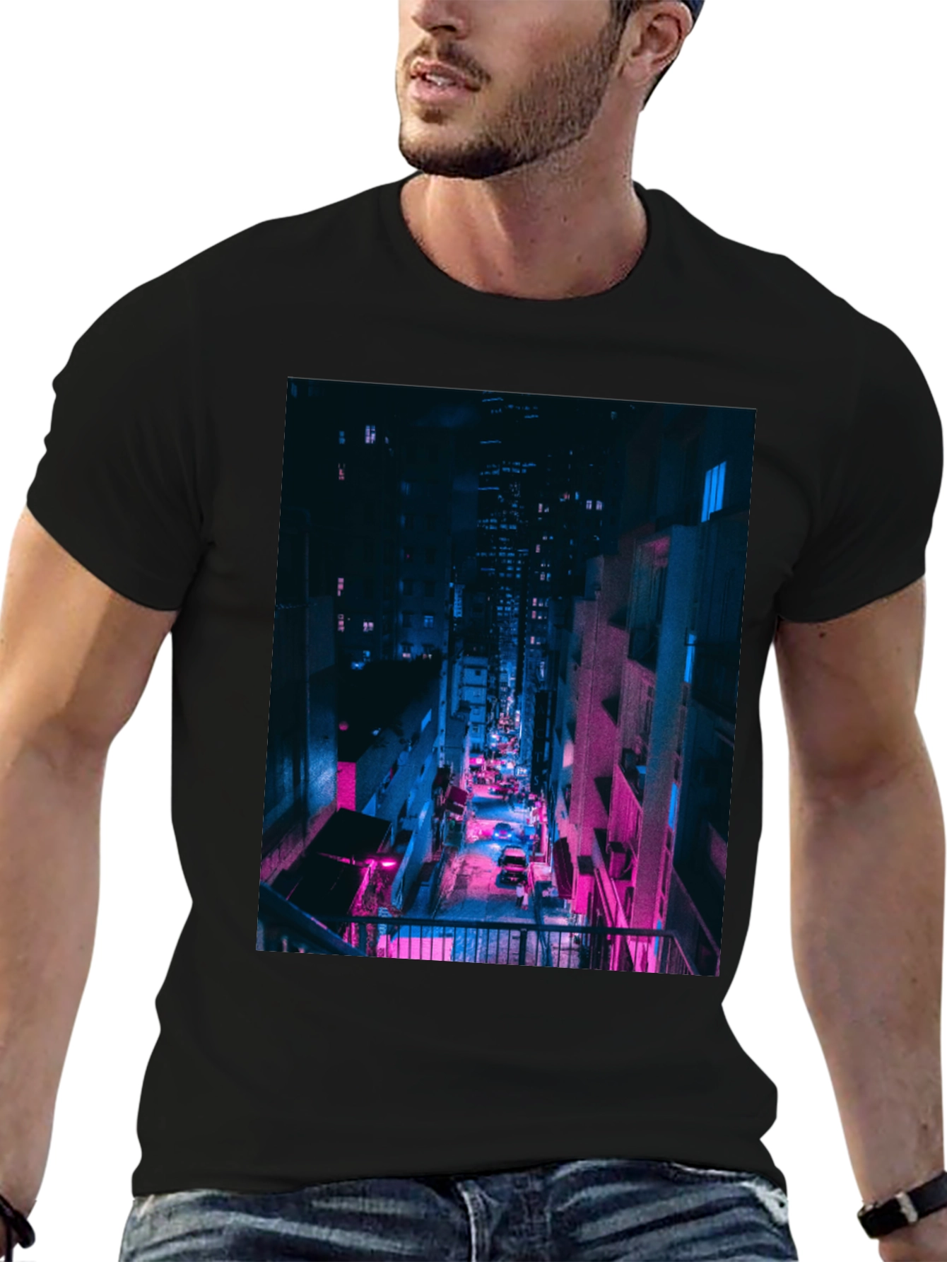 Cyberpunk Cityscape Black T-Shirt