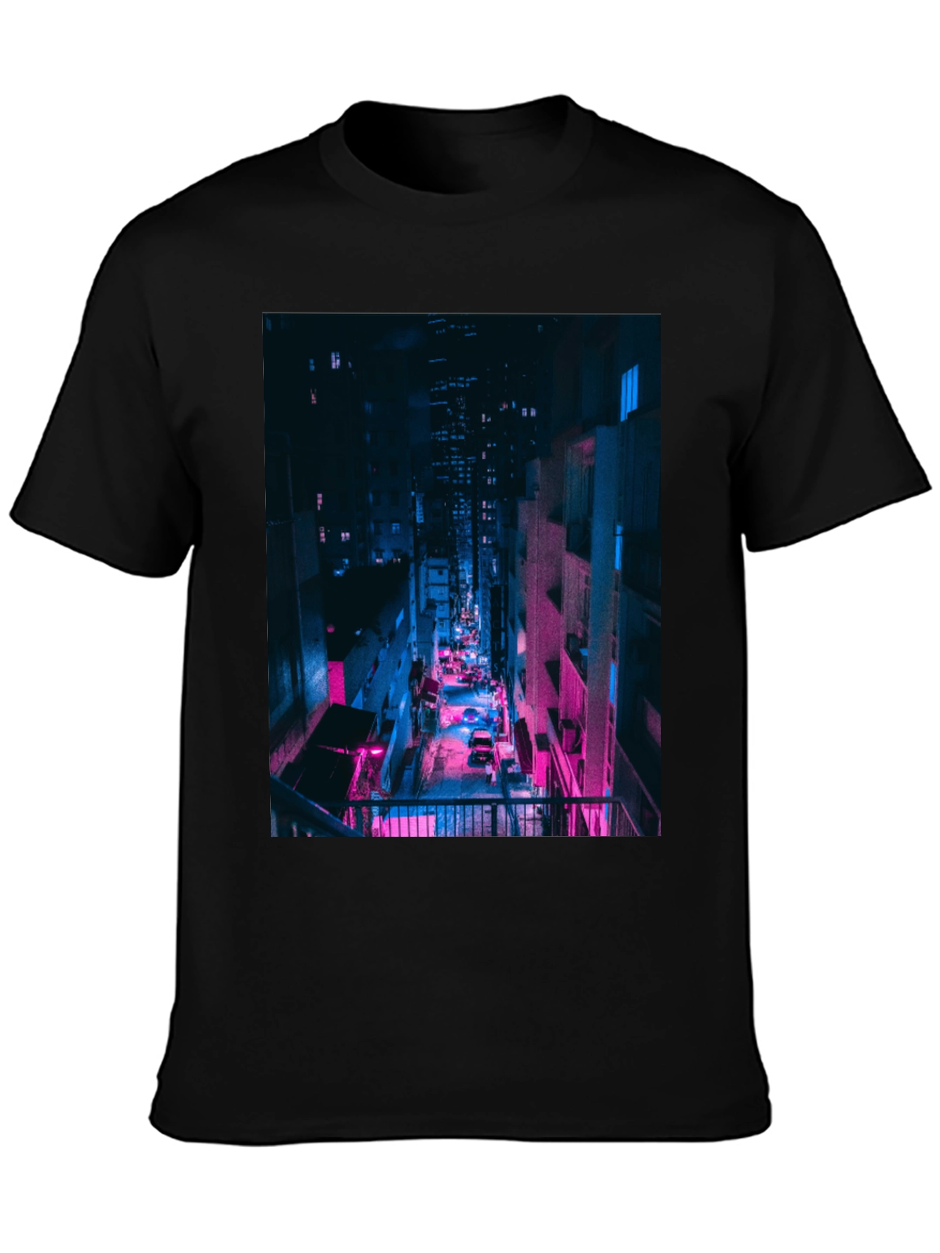 Cyberpunk Cityscape Black T-Shirt