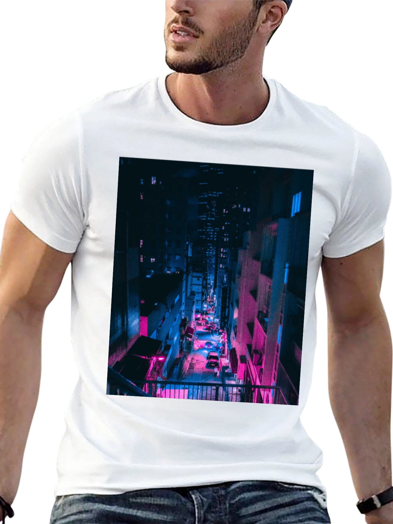 Cyberpunk Cityscape Black T-Shirt