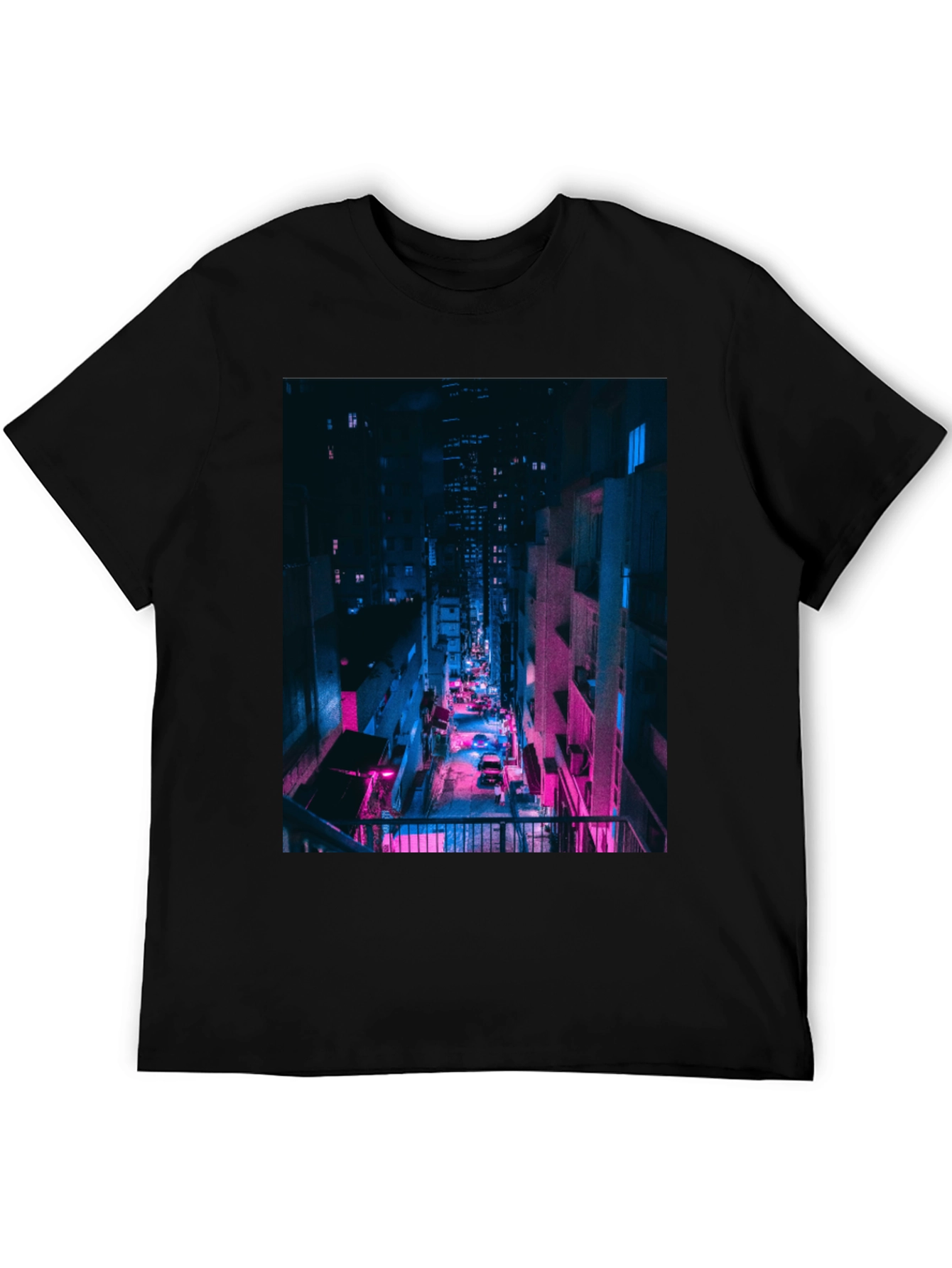 Cyberpunk Cityscape Black T-Shirt