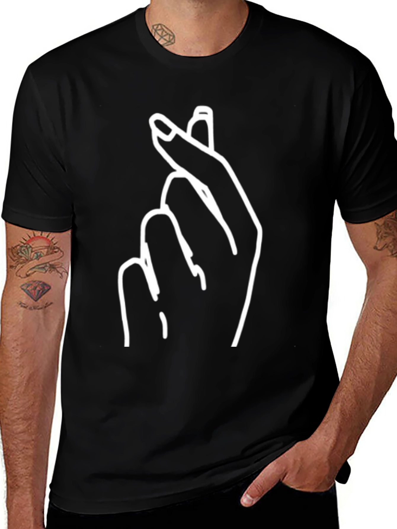 Heart Hand Gesture Graphic Tee - Black