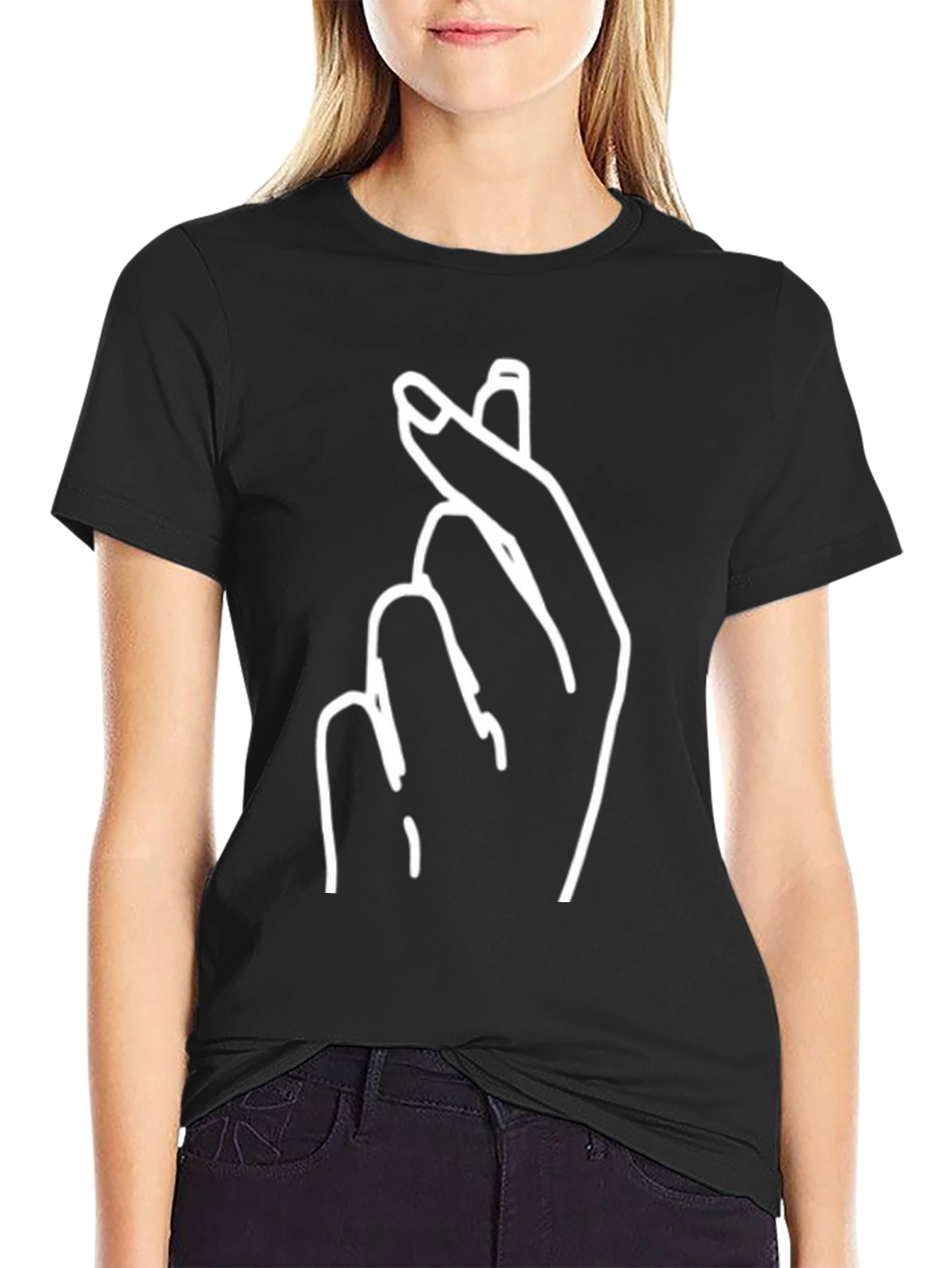 Heart Hand Gesture Graphic Tee - Black