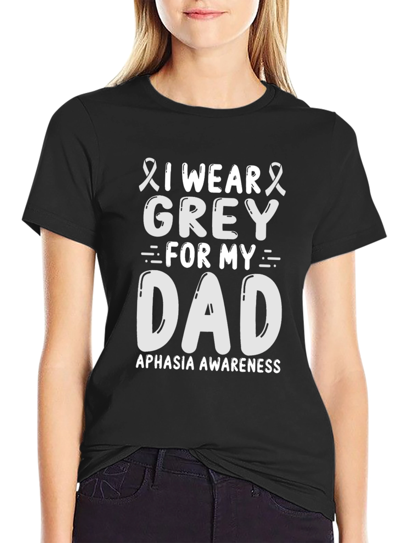 Grey Ribbon Aphasia Awareness Dad T-Shirt