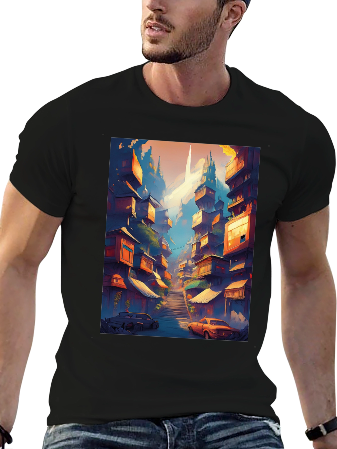 Urban Escape Tee: Cityscape Graphic T-Shirt