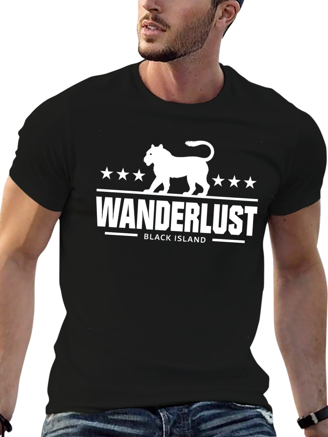 Wanderlust Black Island Graphic Tee - Stylish Travel T-Shirt