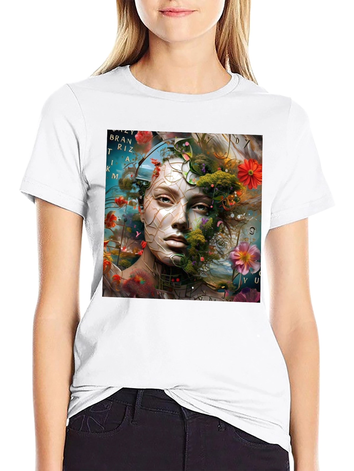 Floral Face Graphic T-Shirt - Artistic Design