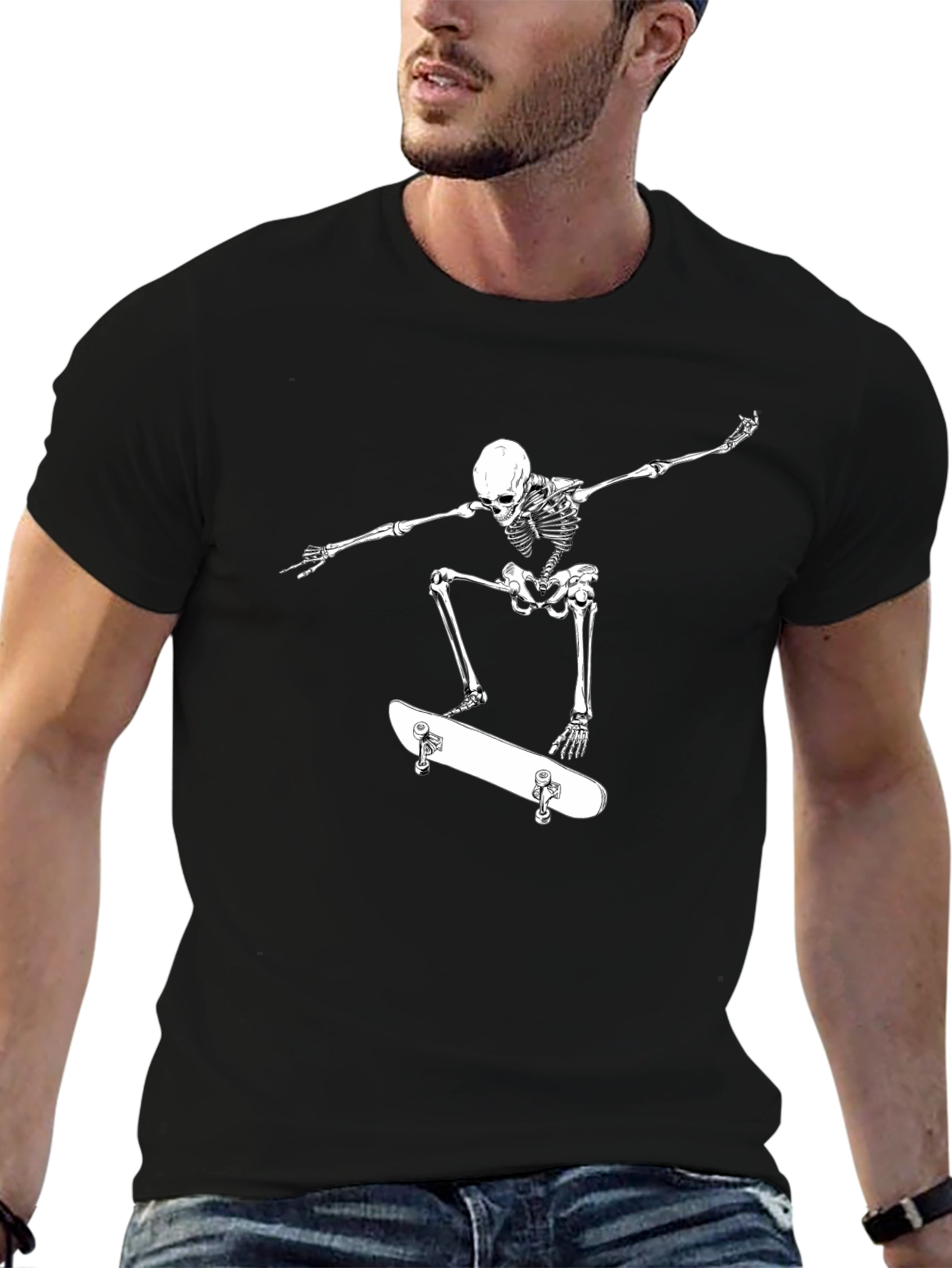 Skeleton Skateboarder Graphic Tee - Cool & Edgy Style