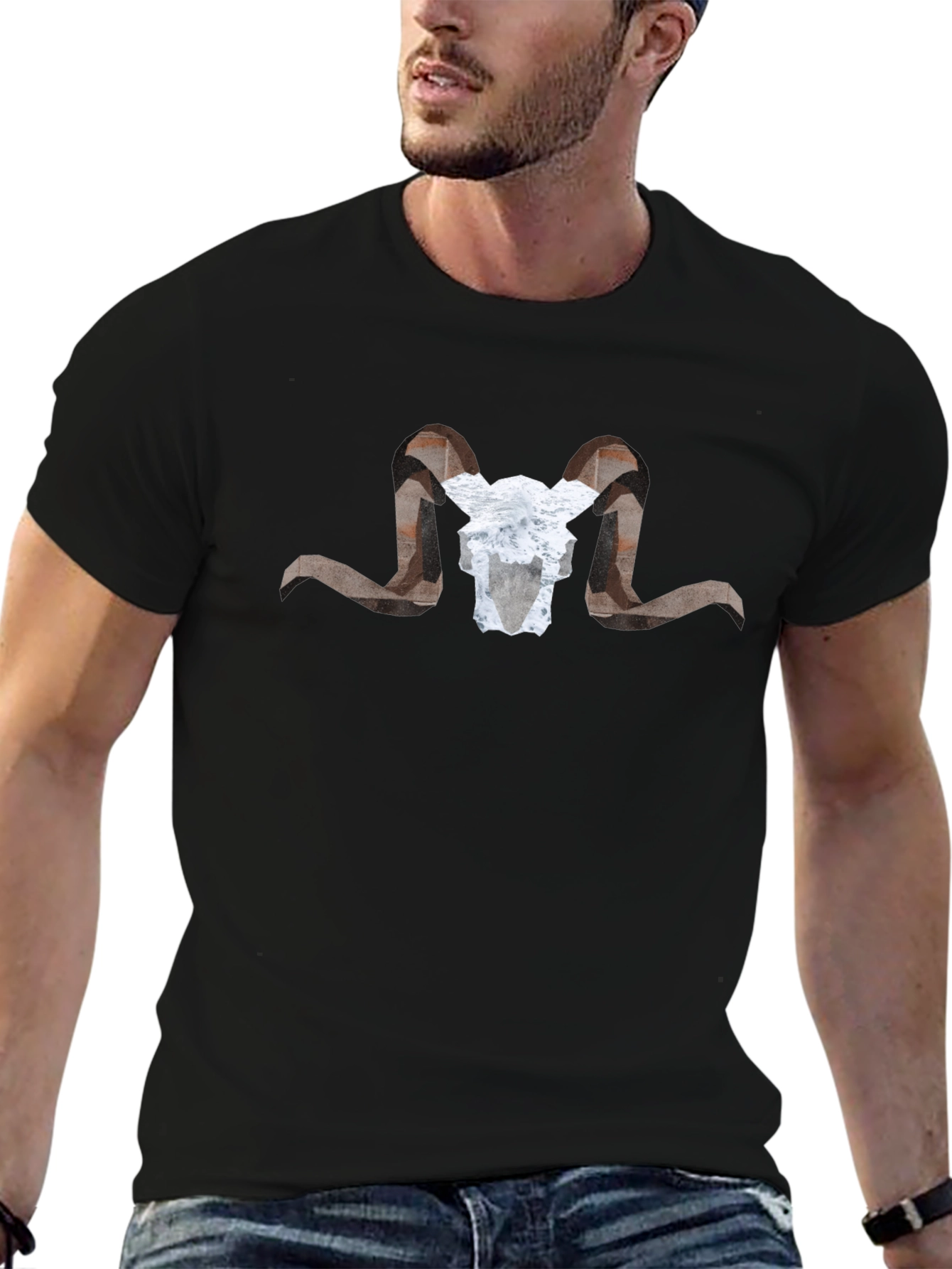 Geometric Ram Skull Graphic T-Shirt