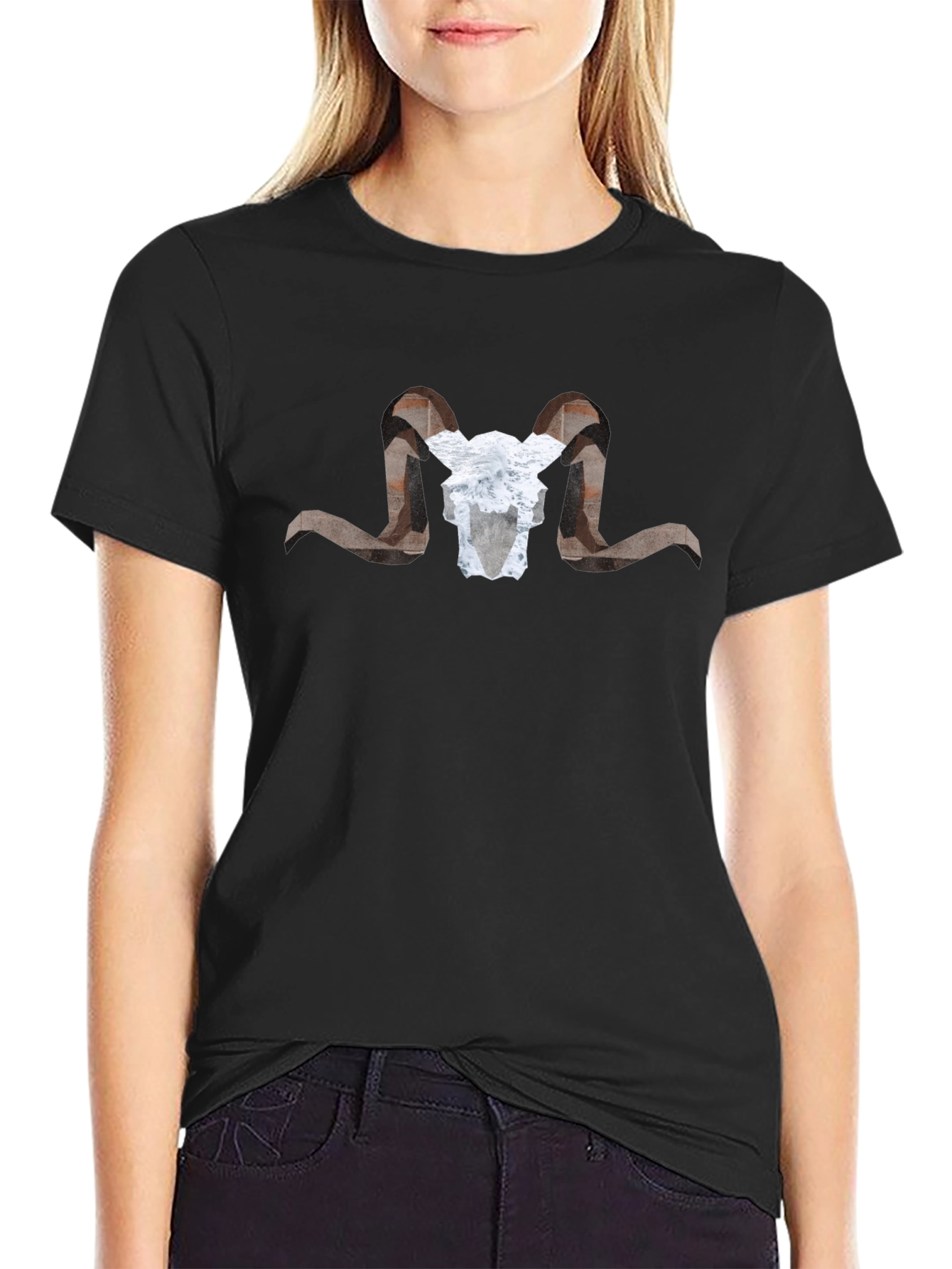 Geometric Ram Skull Graphic T-Shirt
