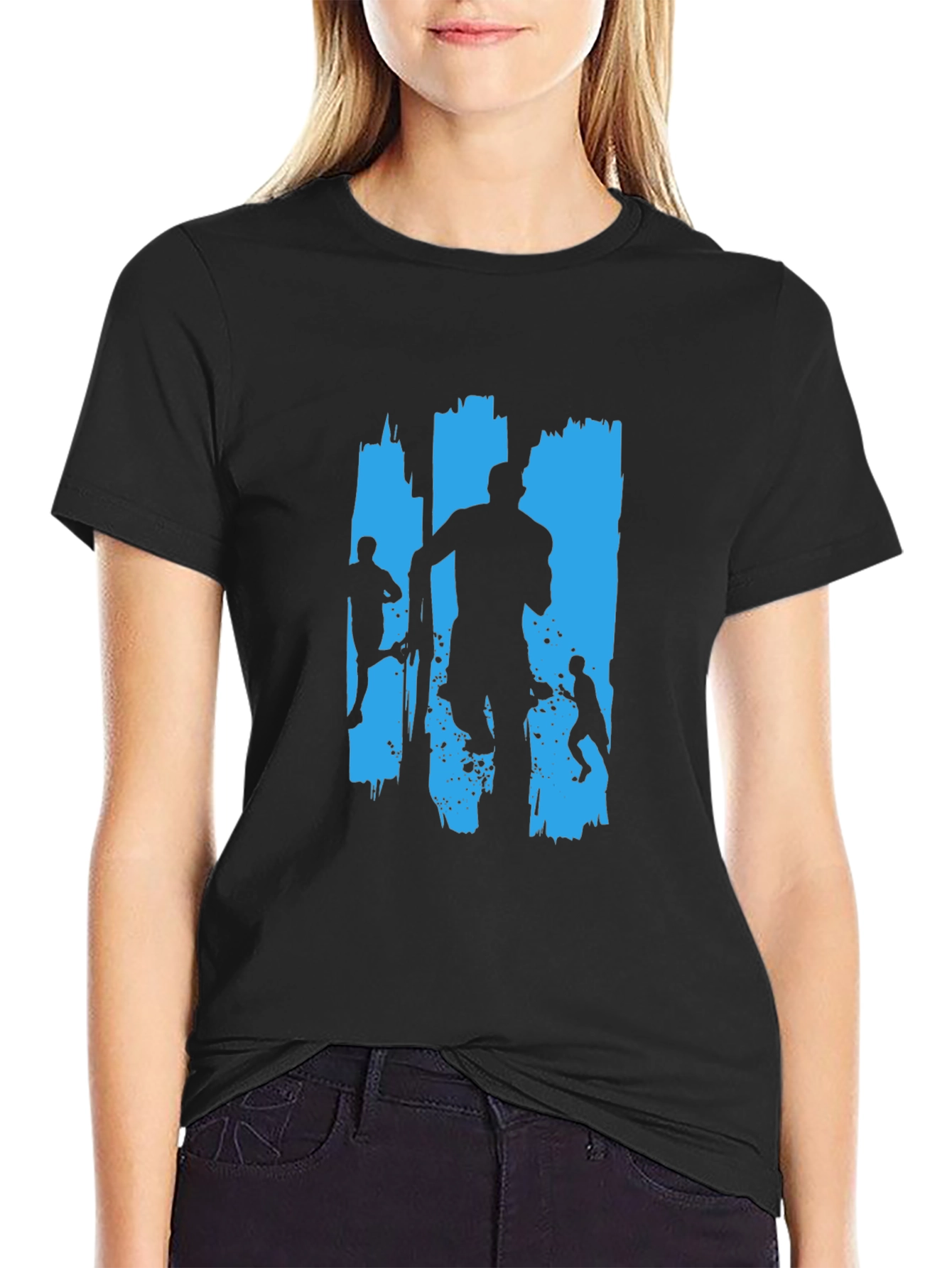 Runner Silhouette Graphic Tee - Black Cotton Casual Shirt