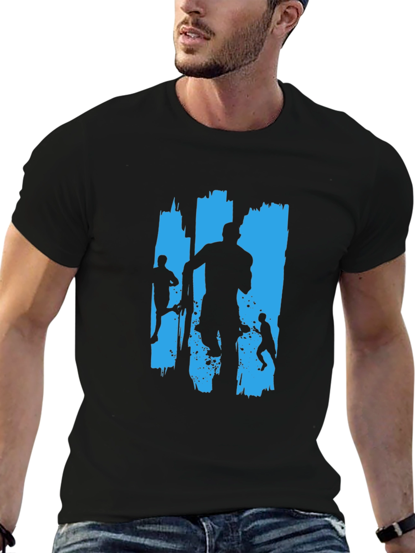 Runner Silhouette Graphic Tee - Black Cotton Casual Shirt