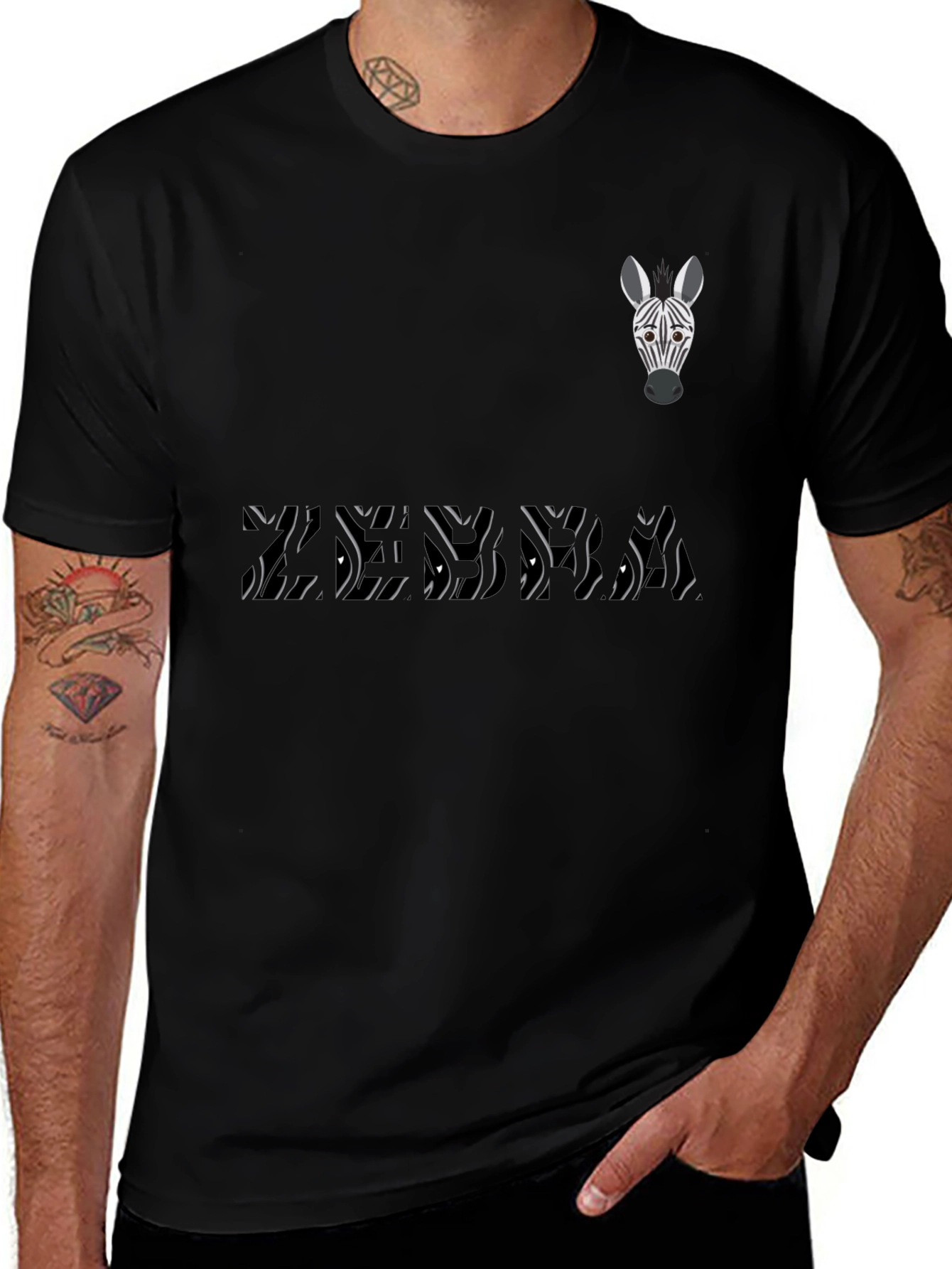 Zebra Graphic Print Tee - Stylish Mens Black T-Shirt