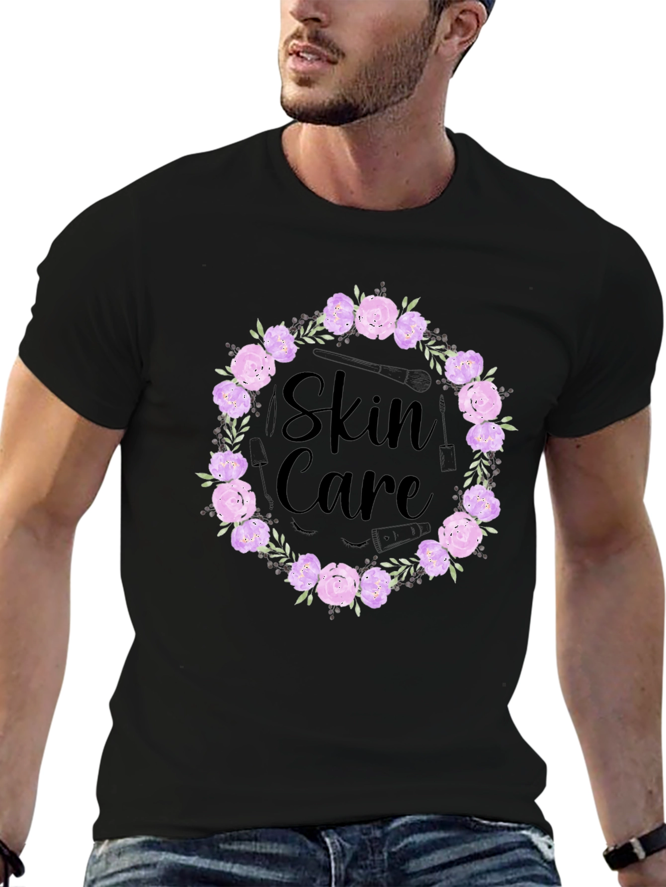 Skin Care Floral Wreath Graphic T-Shirt