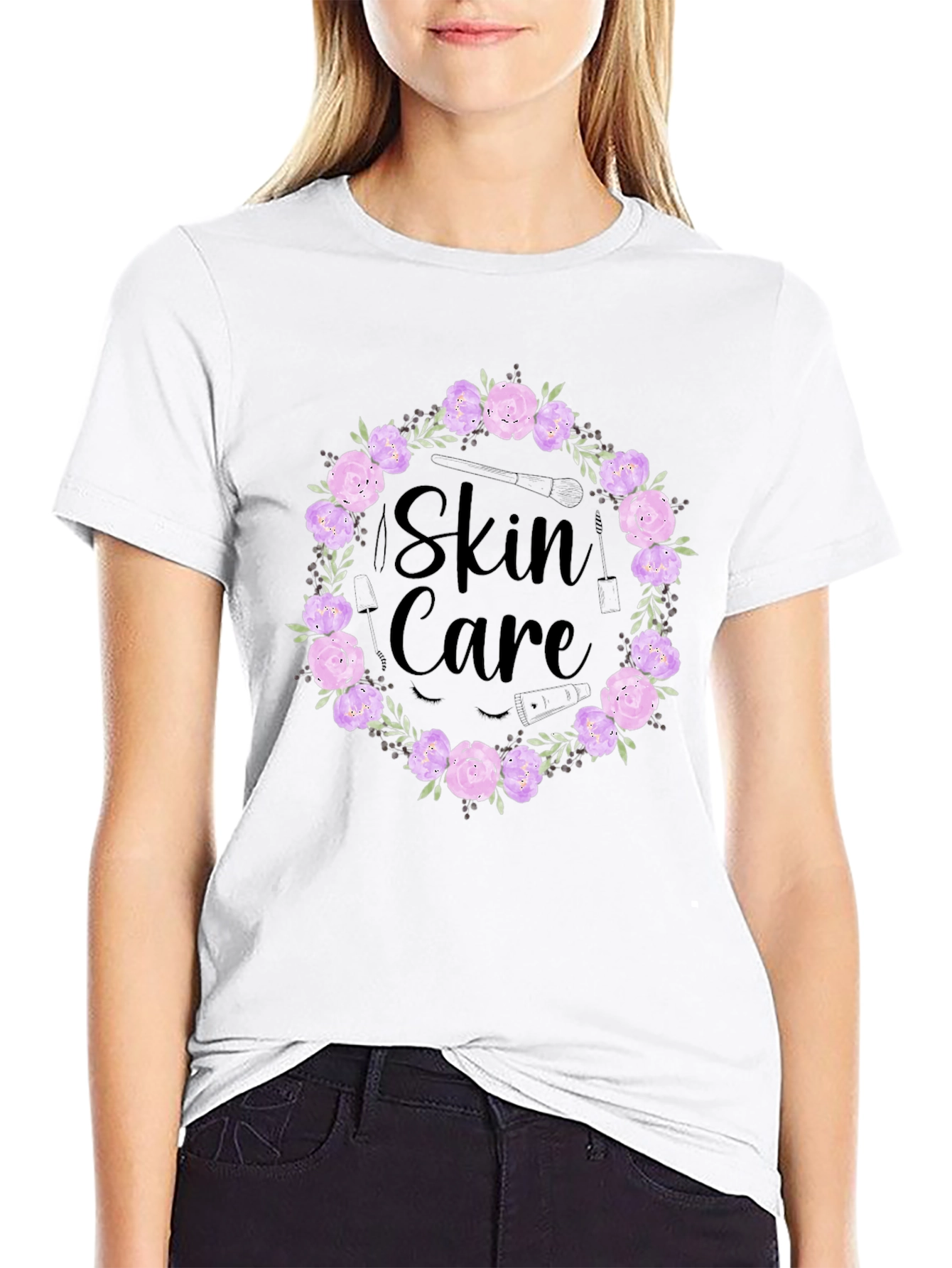 Skin Care Floral Wreath Graphic T-Shirt