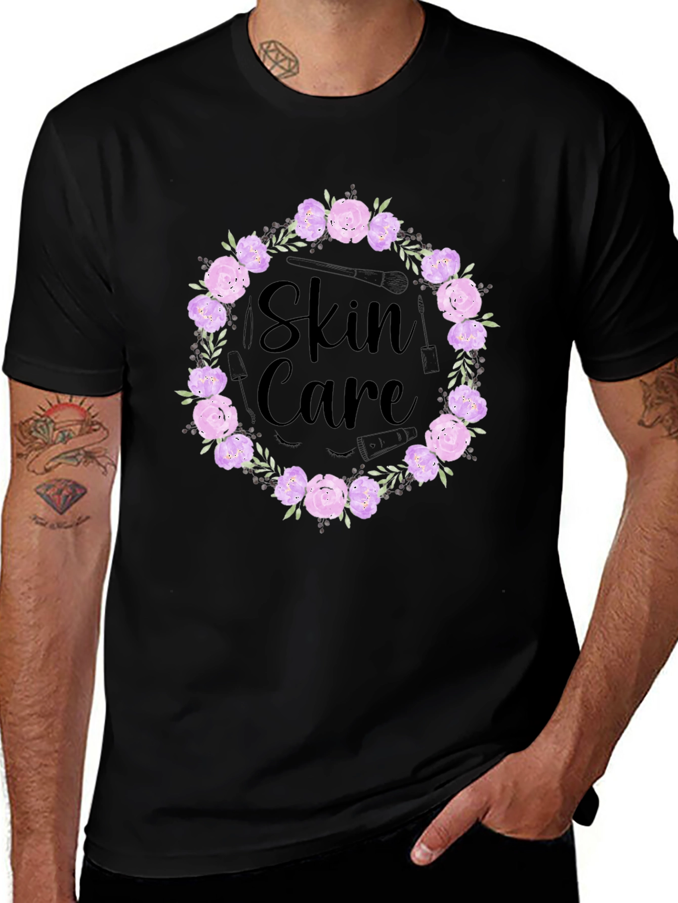 Skin Care Floral Wreath Graphic T-Shirt