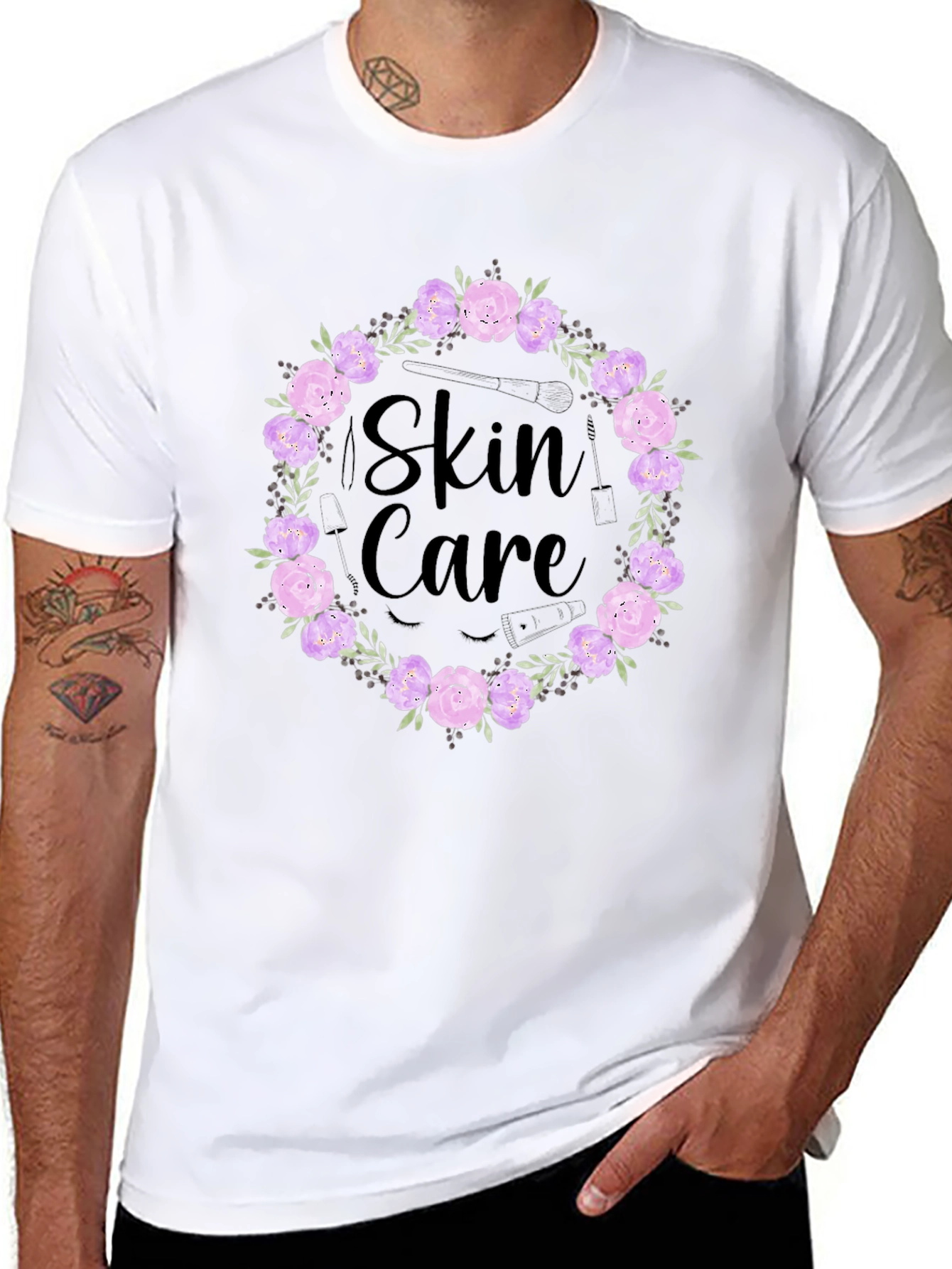 Skin Care Floral Wreath Graphic T-Shirt