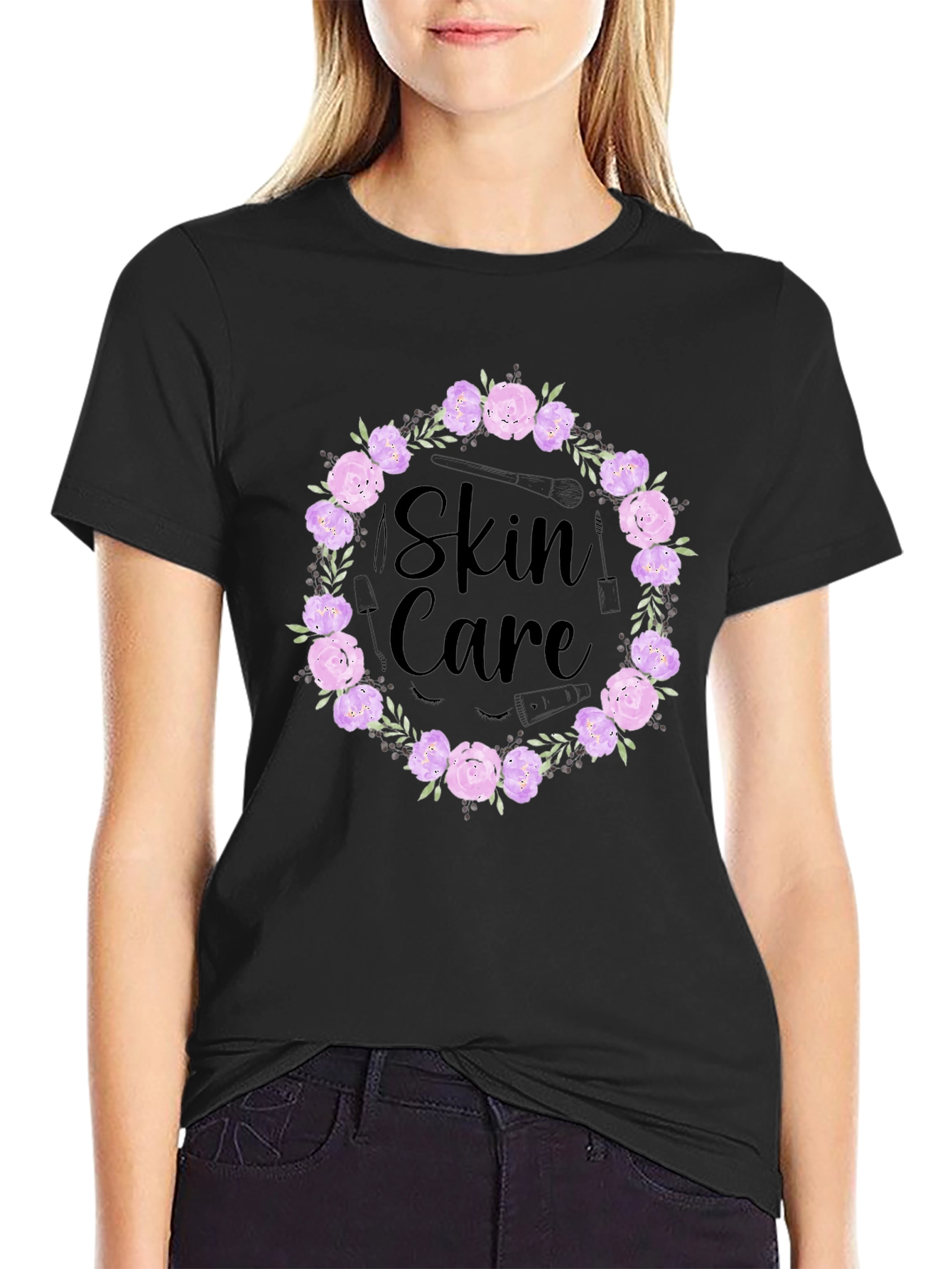 Skin Care Floral Wreath Graphic T-Shirt