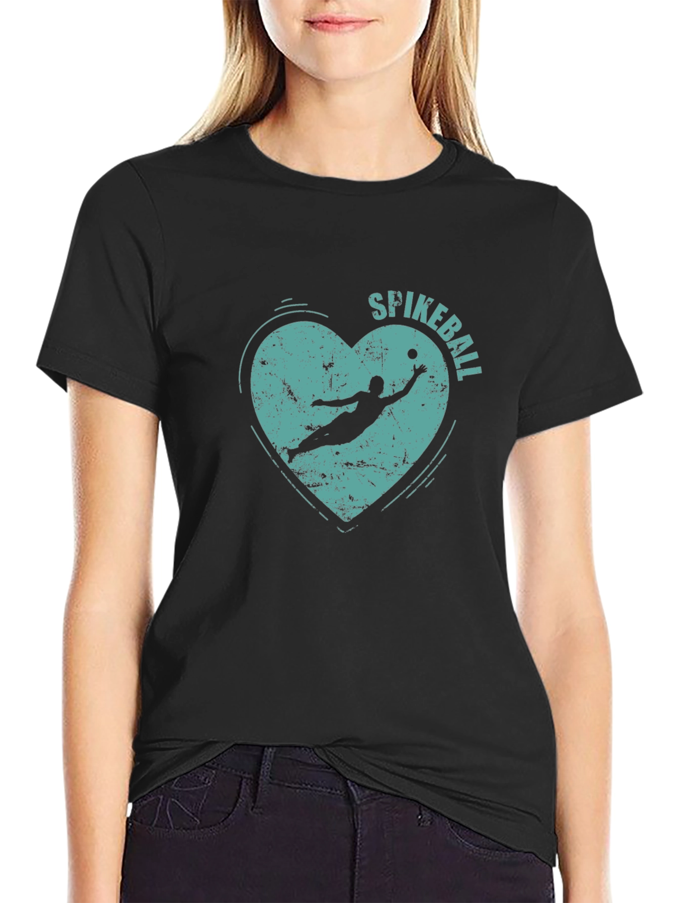 Spikeball Heart Graphic Tee - Black Cotton T-Shirt