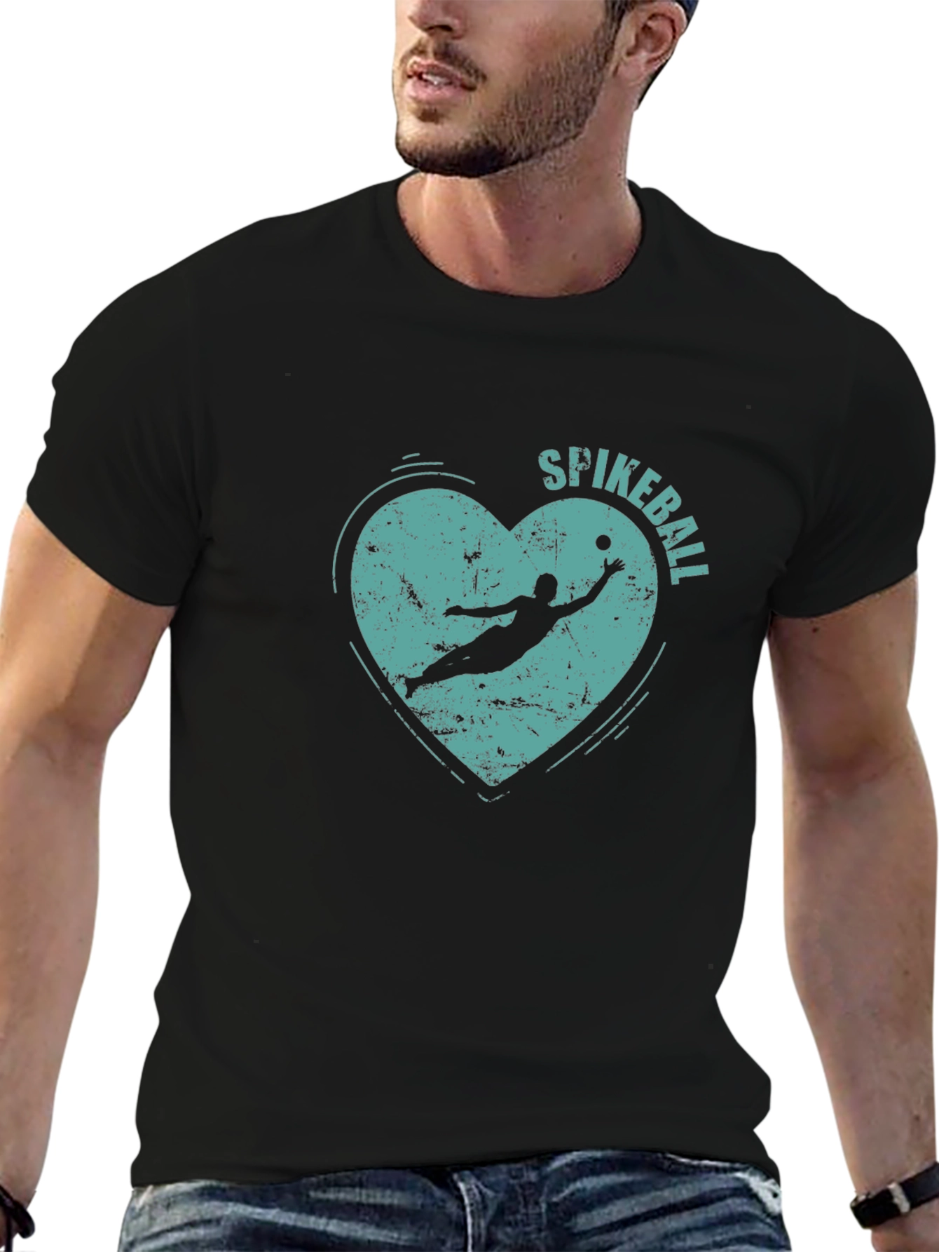 Spikeball Heart Graphic Tee - Black Cotton T-Shirt