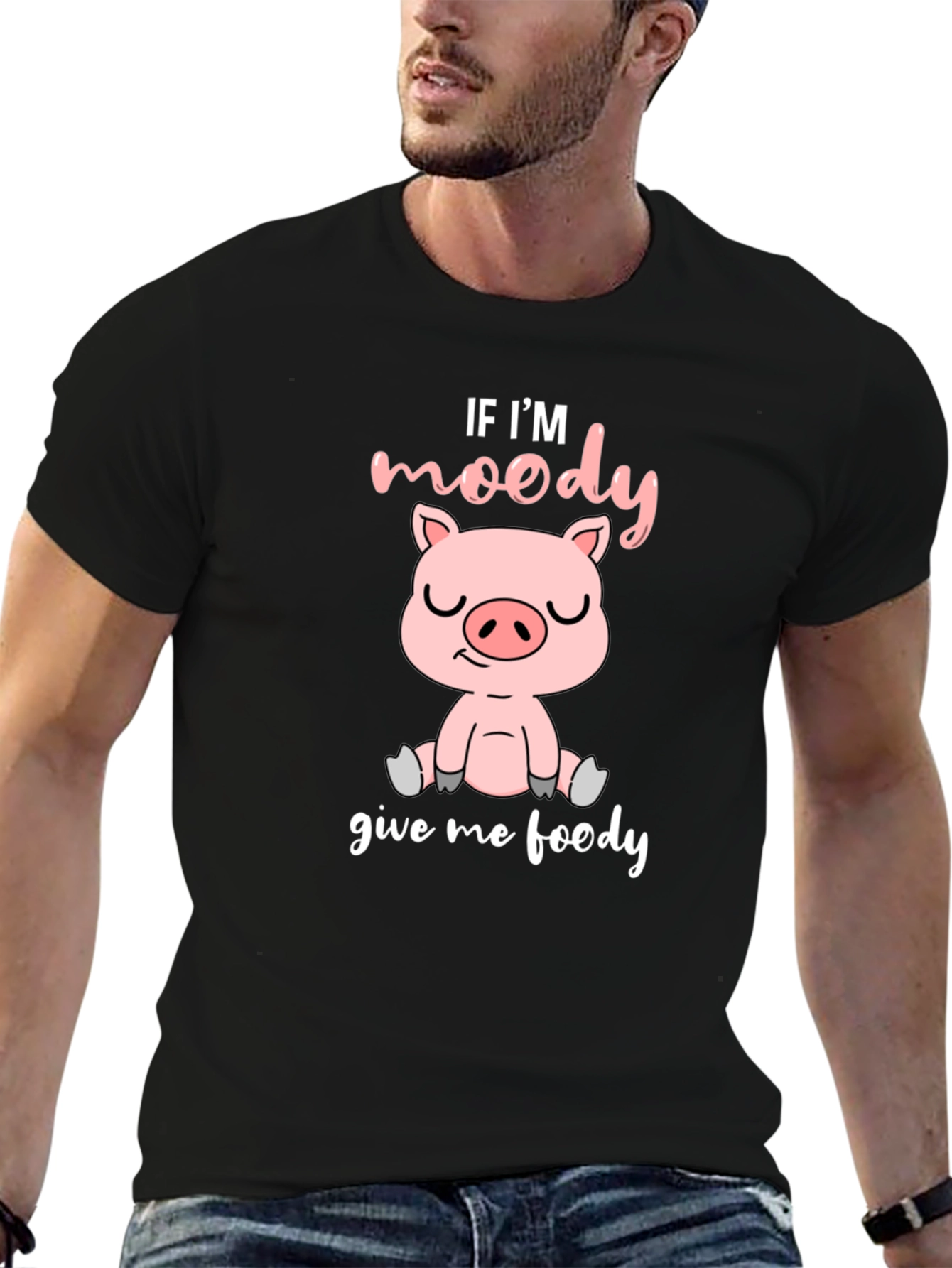 Moody Pig Black T-Shirt - Funny Animal Graphic Tee