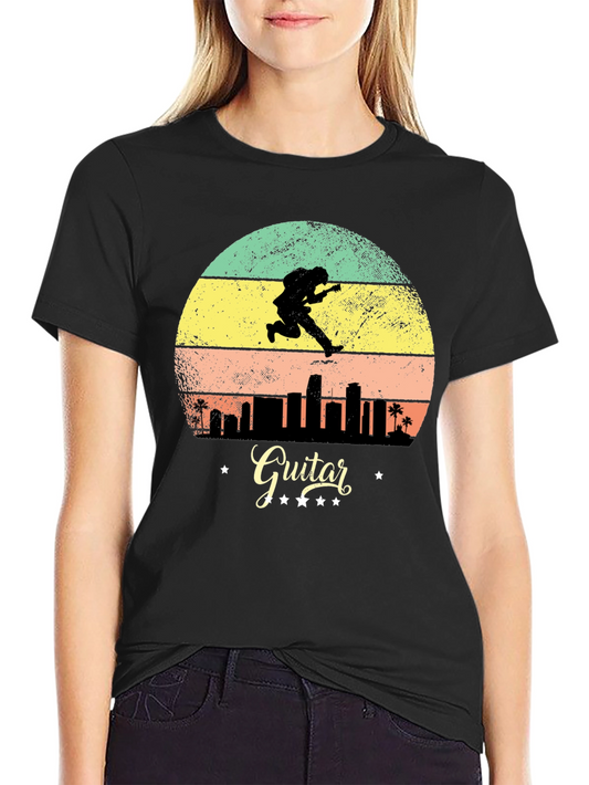 Retro Guitarist Cityscape Graphic Tee