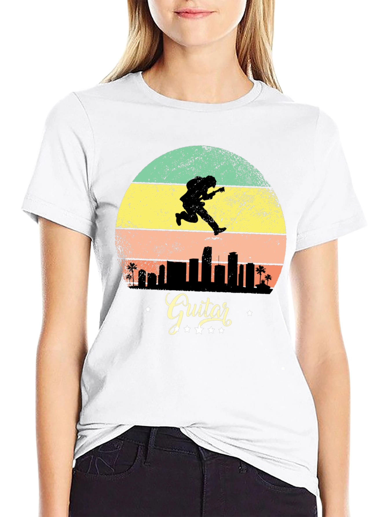 Retro Guitarist Cityscape Graphic Tee