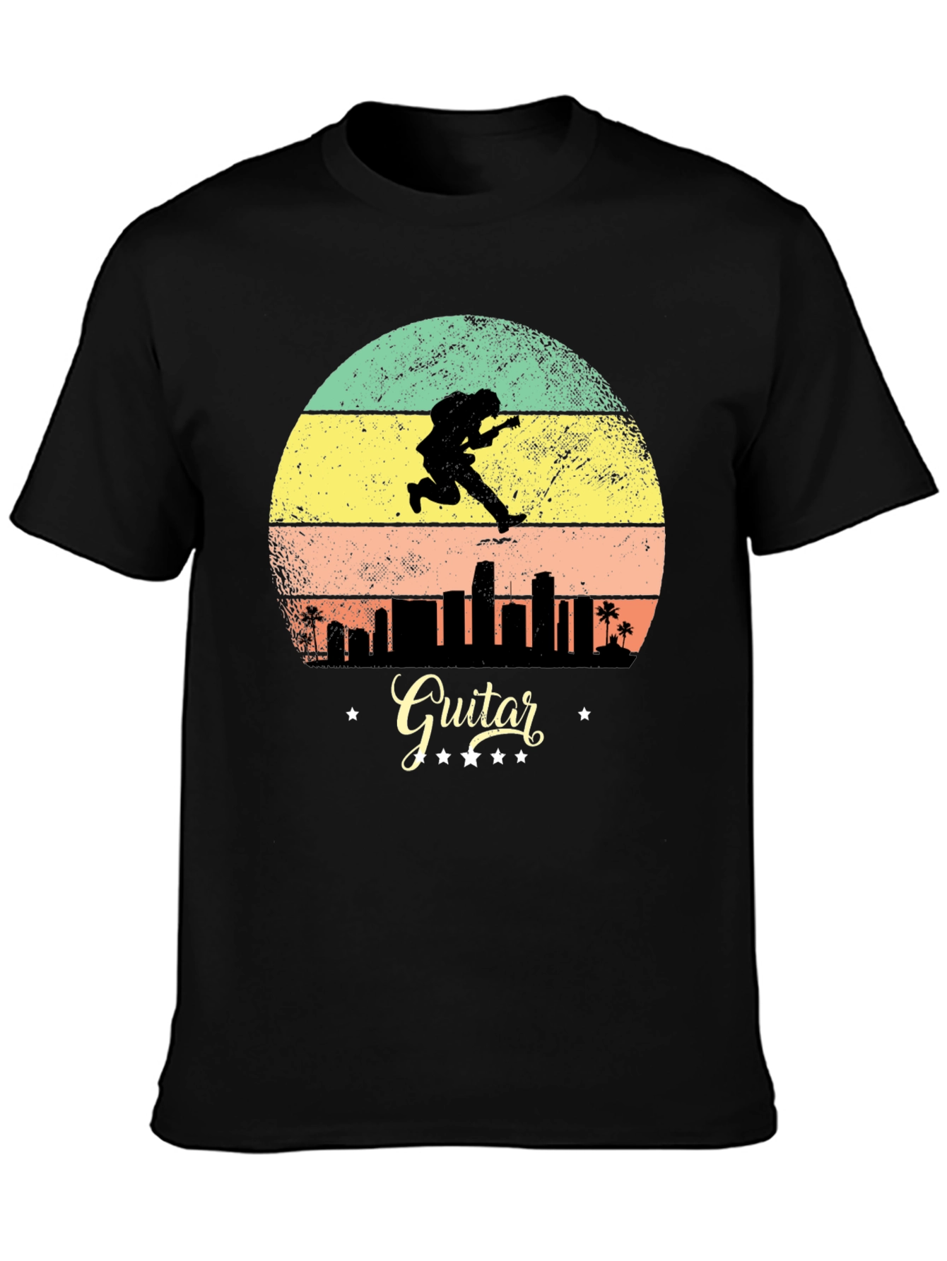 Retro Guitarist Cityscape Graphic Tee