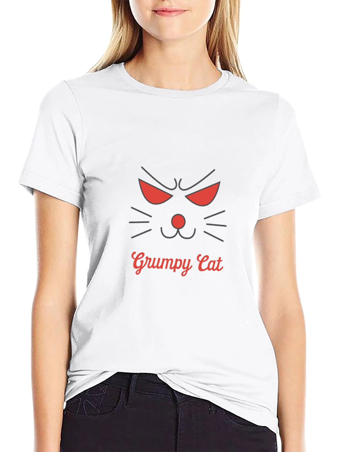 Grumpy Cat Graphic Tee -  Black Cotton Blend Shirt