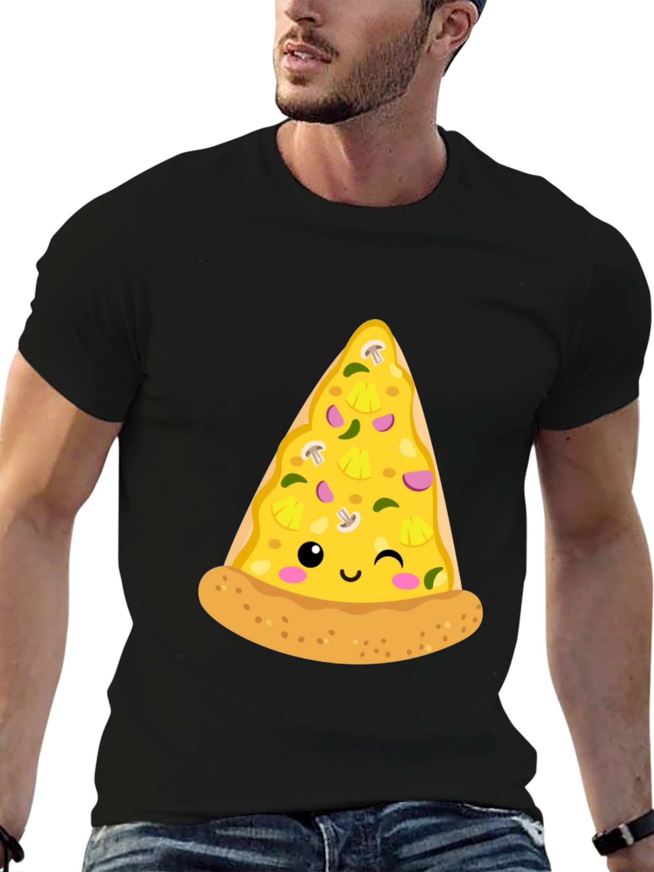 Pizza Slice Graphic Tee - Casual Black T-Shirt