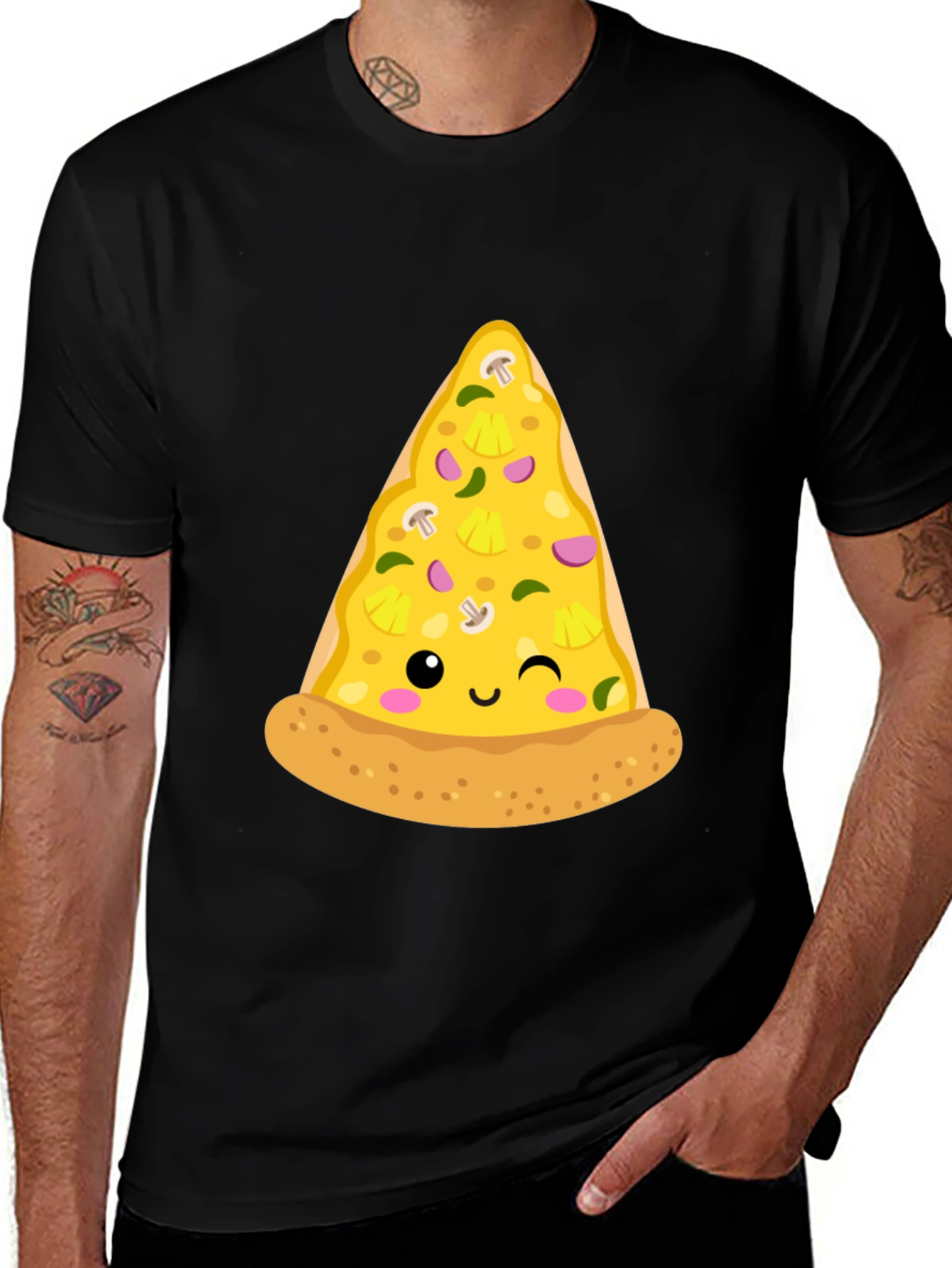 Pizza Slice Graphic Tee - Casual Black T-Shirt